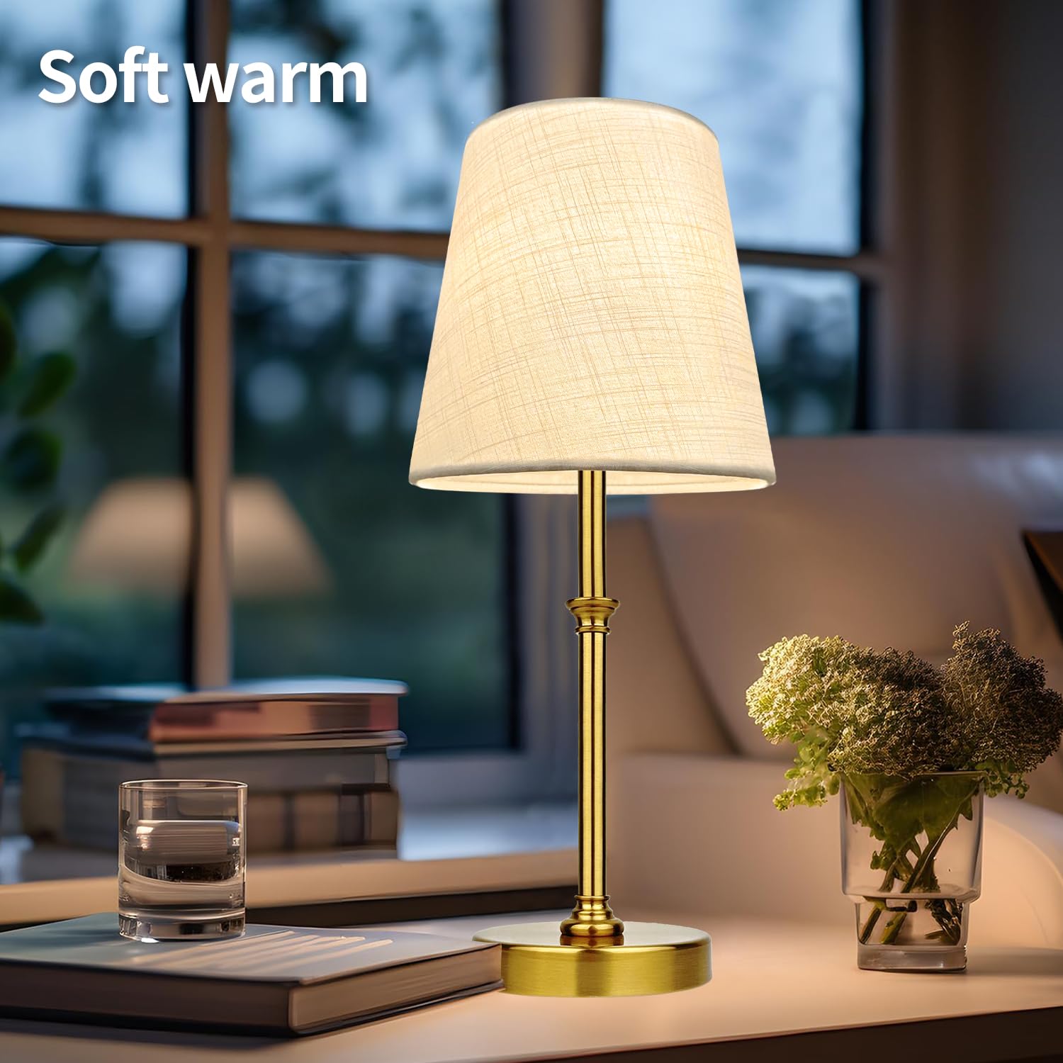 Blueye Cordless Table Lamps,Remote Control,5200Mah,No Flicker,2700K-6000K,Rechargeable Bulb,50W Equivalent,Retro Style,Fabric Sh