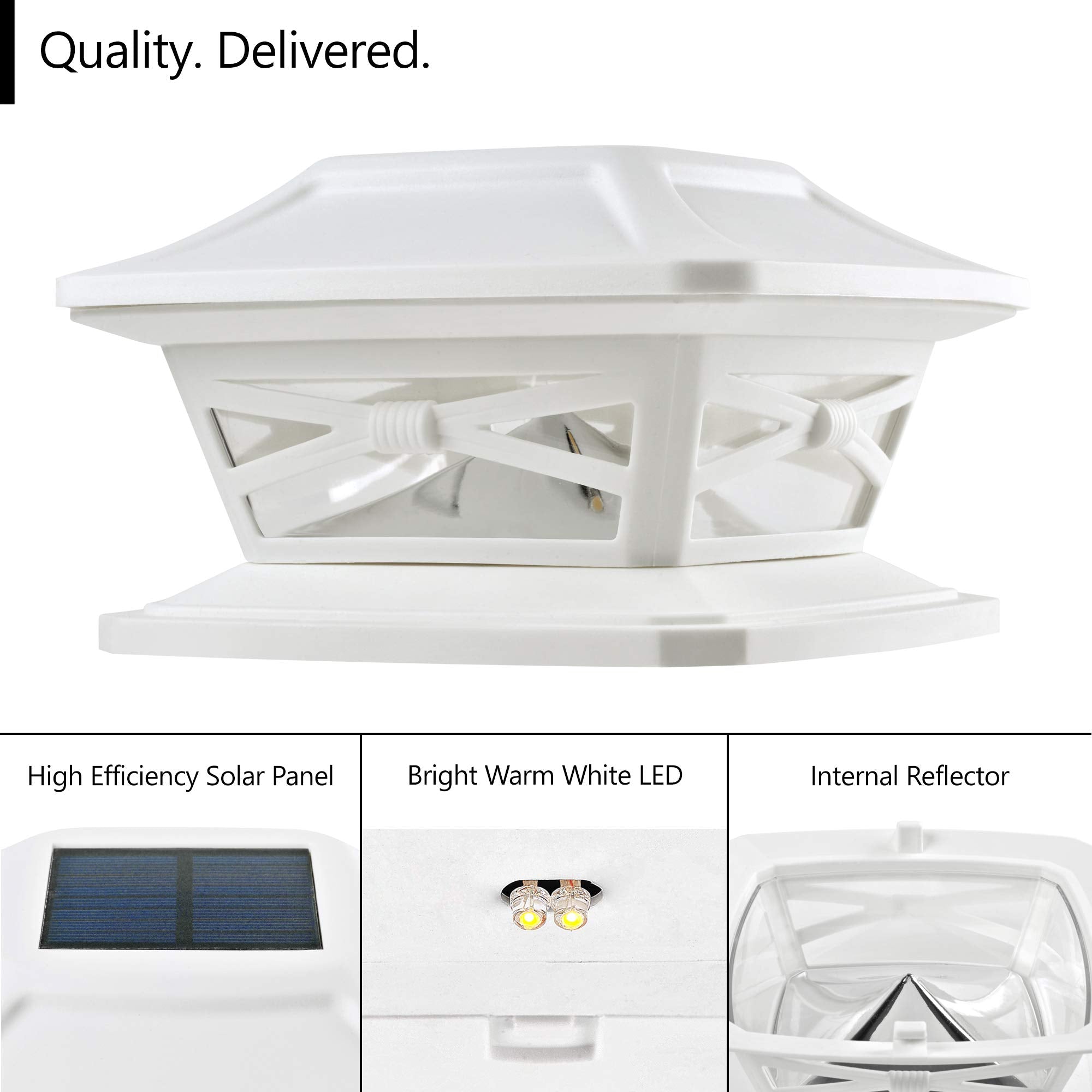 Davinci Lighting Flexfit Solar Outdoor Post Cap Lights - Includes Bases For 4X4 5X5 6X6 Wooden Posts - Bright Led Light - Pearl