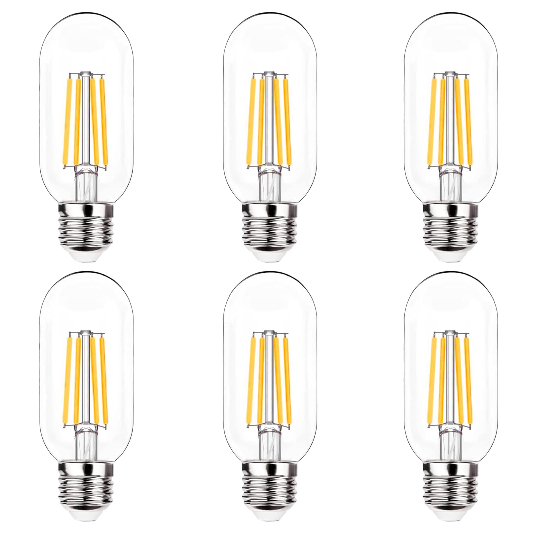 Lhyuetong 6 Pack T45 Led Bulb, 4W Tubular Bulb Led Filament Bulb, Equivalent To A 40W E26 Base, Retro Edison Led Bulb With Trans