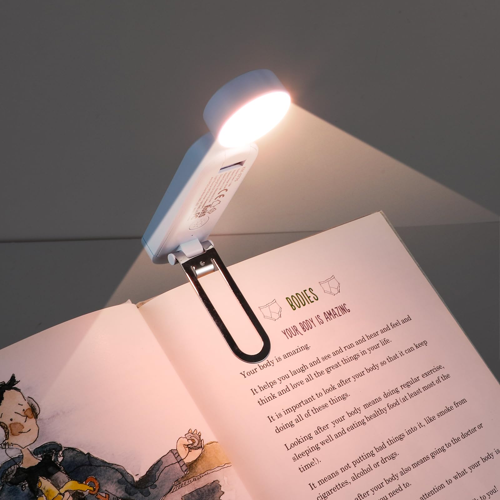 Vavofo Usb Rechargeable Book Light, Blue Light Blocking, Amber Light Clip On Bookmark Shaped Reading Light, Eye Care 6 Leds Book Light For Bookworms Reading In Bed With 9 Lighting Modes (Light Blue)