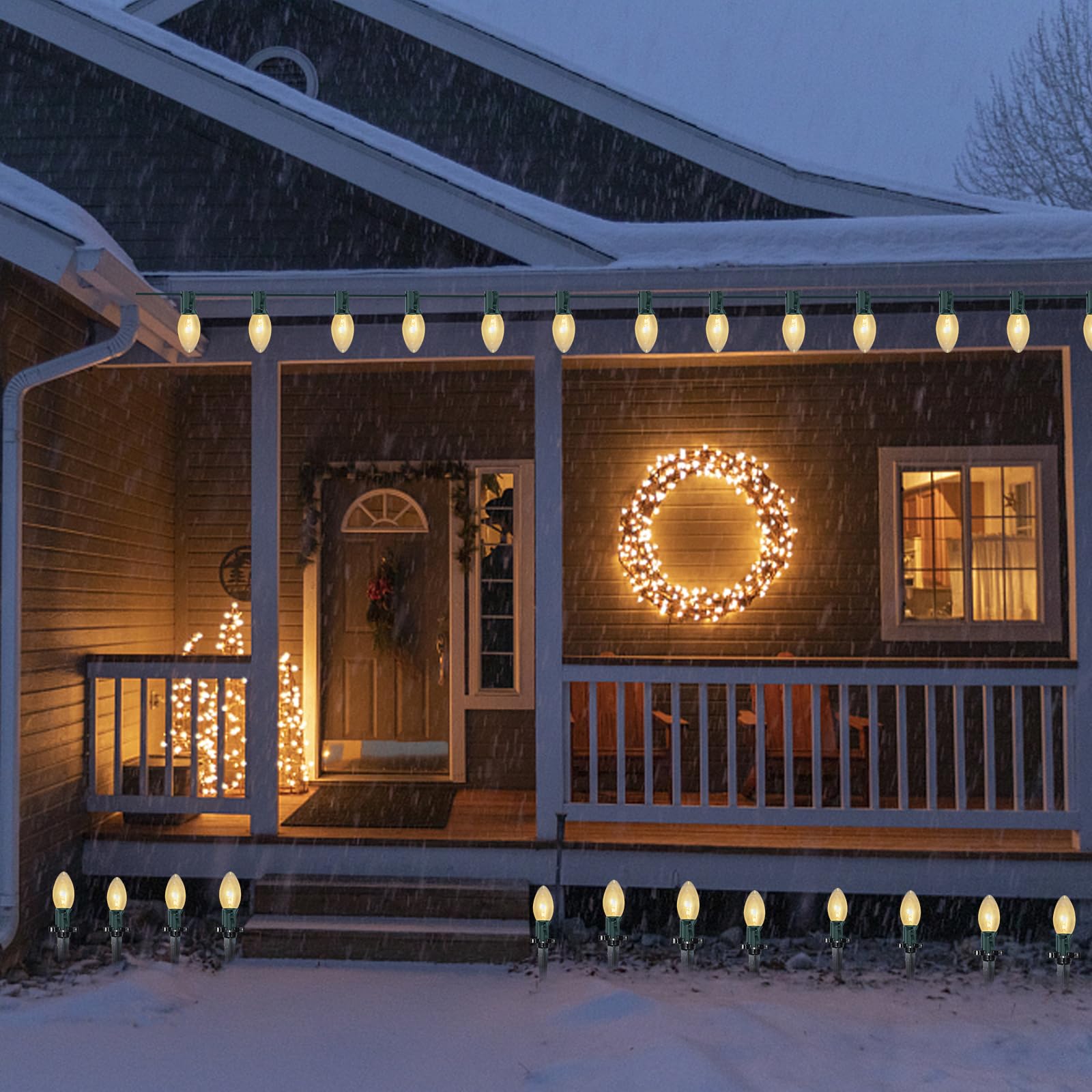 Abeja C9 Christmas Pathway String Lights - 38Ft, 25 Clear Bulbs, Waterproof Outdoor Decorations