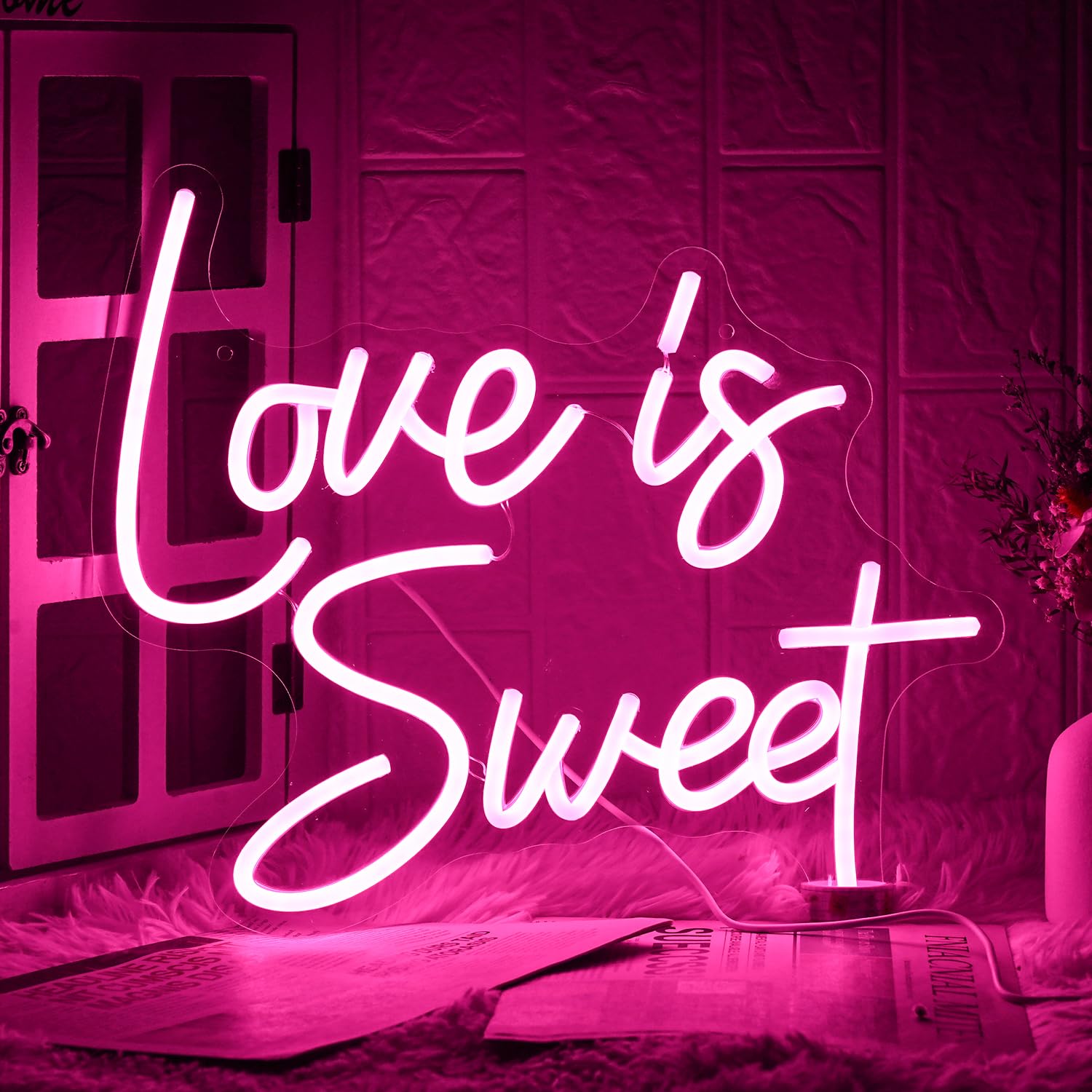 LMSIGNLY Neon Sign - inLove is Sweetin Pink LED Light for Weddings, Bridal Showers, Engagements - 14.5x12.8 inches, Silicone Material