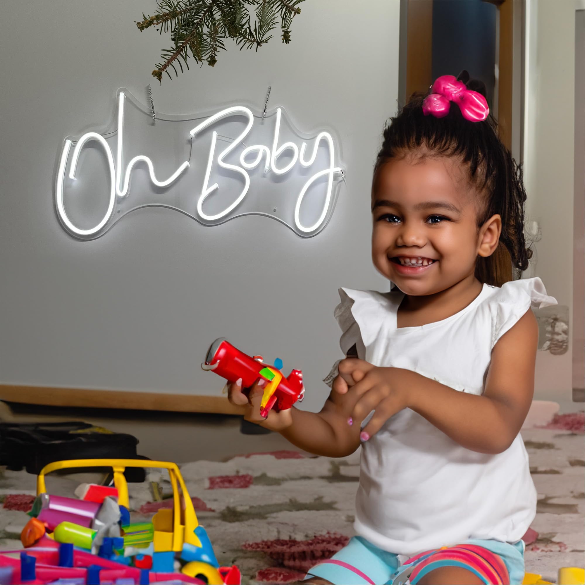 Oh Baby Neon Sign for Wall Decor, with Dimmable Switch, Reusable Neon Light Sign for Baby Shower Decorations, Birthday Party, We
