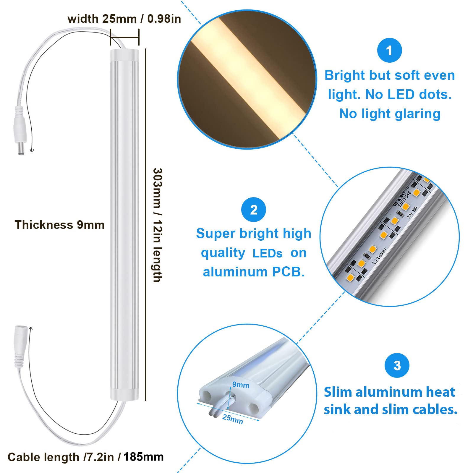 Litever Under Cabinet LED Lights Kit, Dimmable 35W 2000 Lumen, Warm White 3000K, Linkable Lighting Strip for Kitchen Cabinets