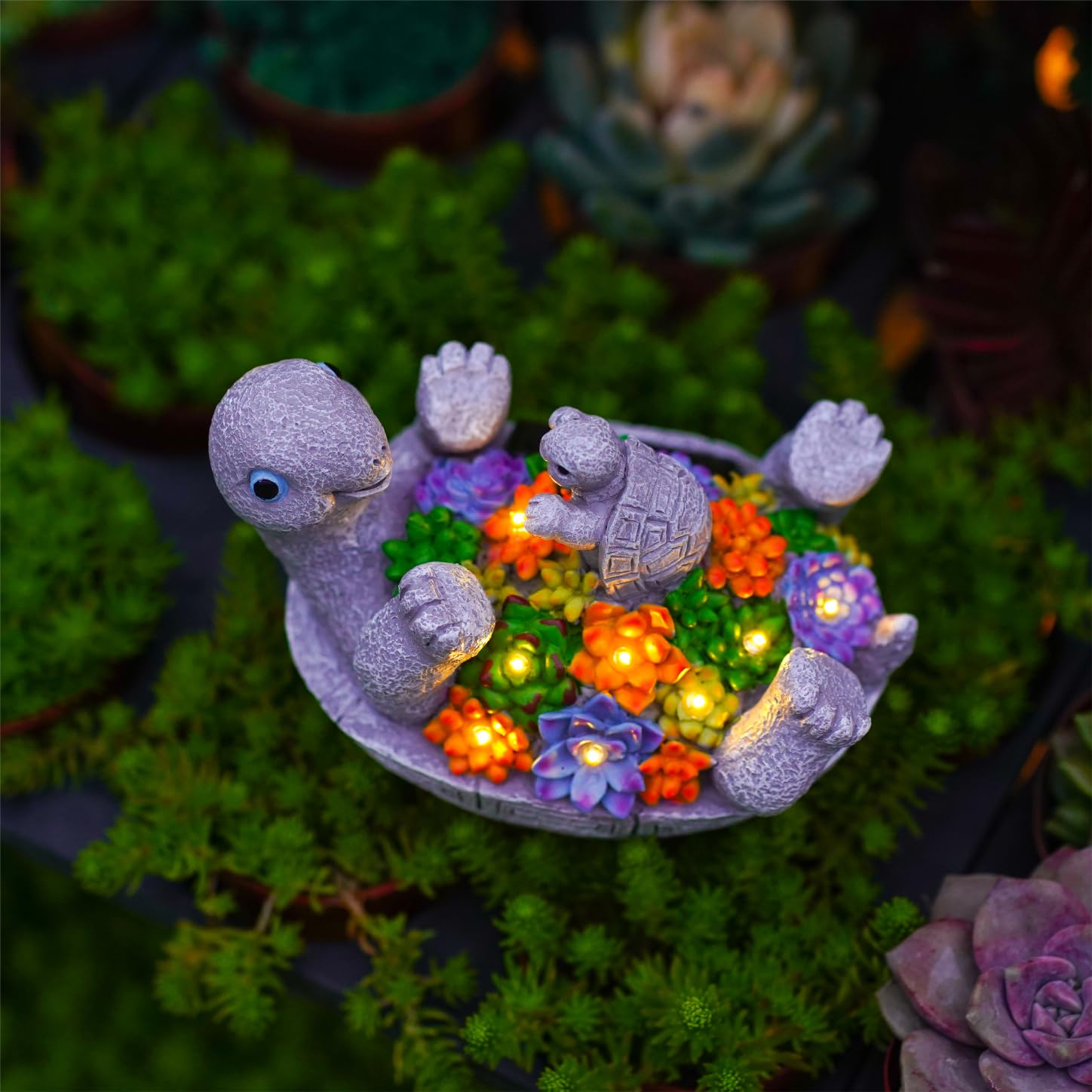 Pohabery Solar Turtle Figurines - Cute Resin Garden Decor With 8 Led Lights For Patio & Yard