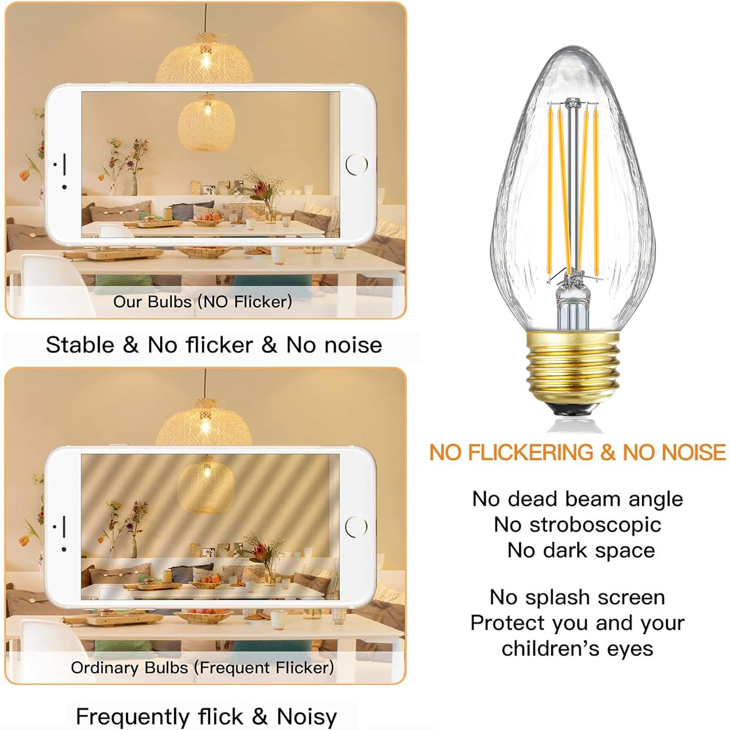 Leools E26 Vintage Edison Bulbs 8W Dimmable LED Soft White 3000K 800lm, Glass, 6 Pack