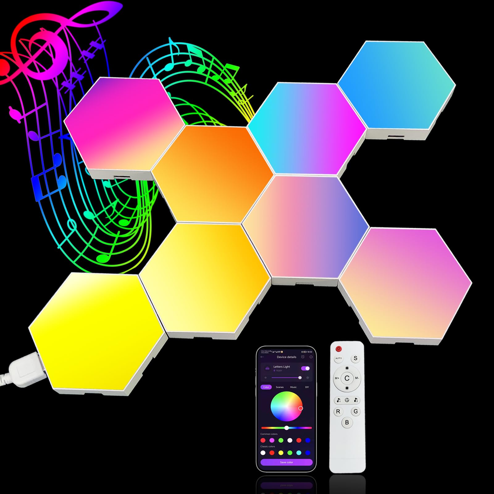 YEYIZU 8 Pack Hexagon Lights for Wall LED, Hexagon LED Lights That Sync with Music, APP & Remote Controls Hex Lights, RGB LED Wa