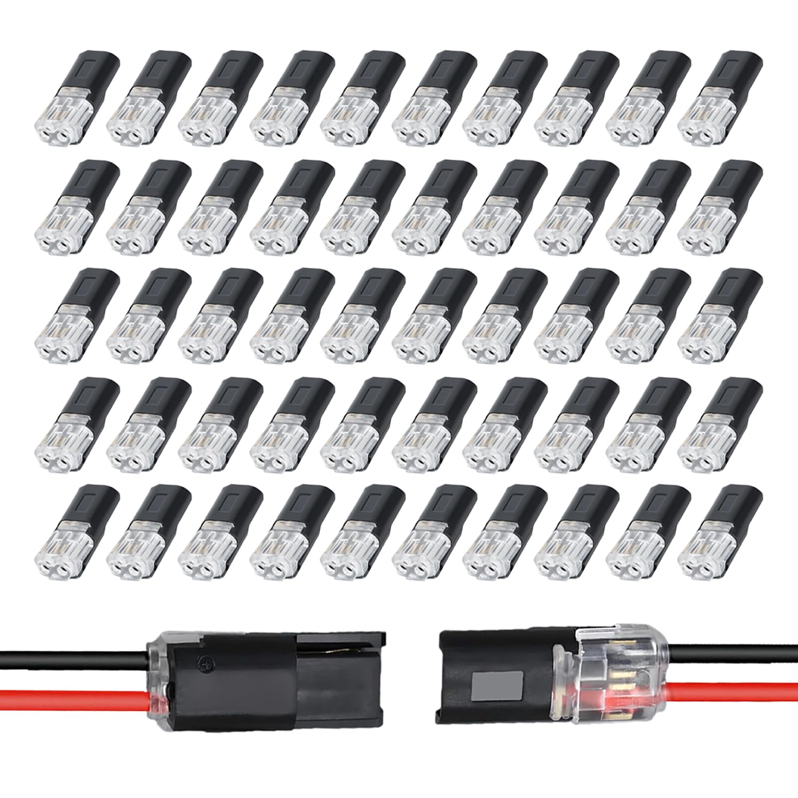 50PCS Quick Connect Wire Connectors  Double Wire Plug in Connector with Locking Buckle  Quick Connectors LED Light Band Connectors 2 Pin for Band Lights DIY Crafting  No Wire Bandping Cutting
