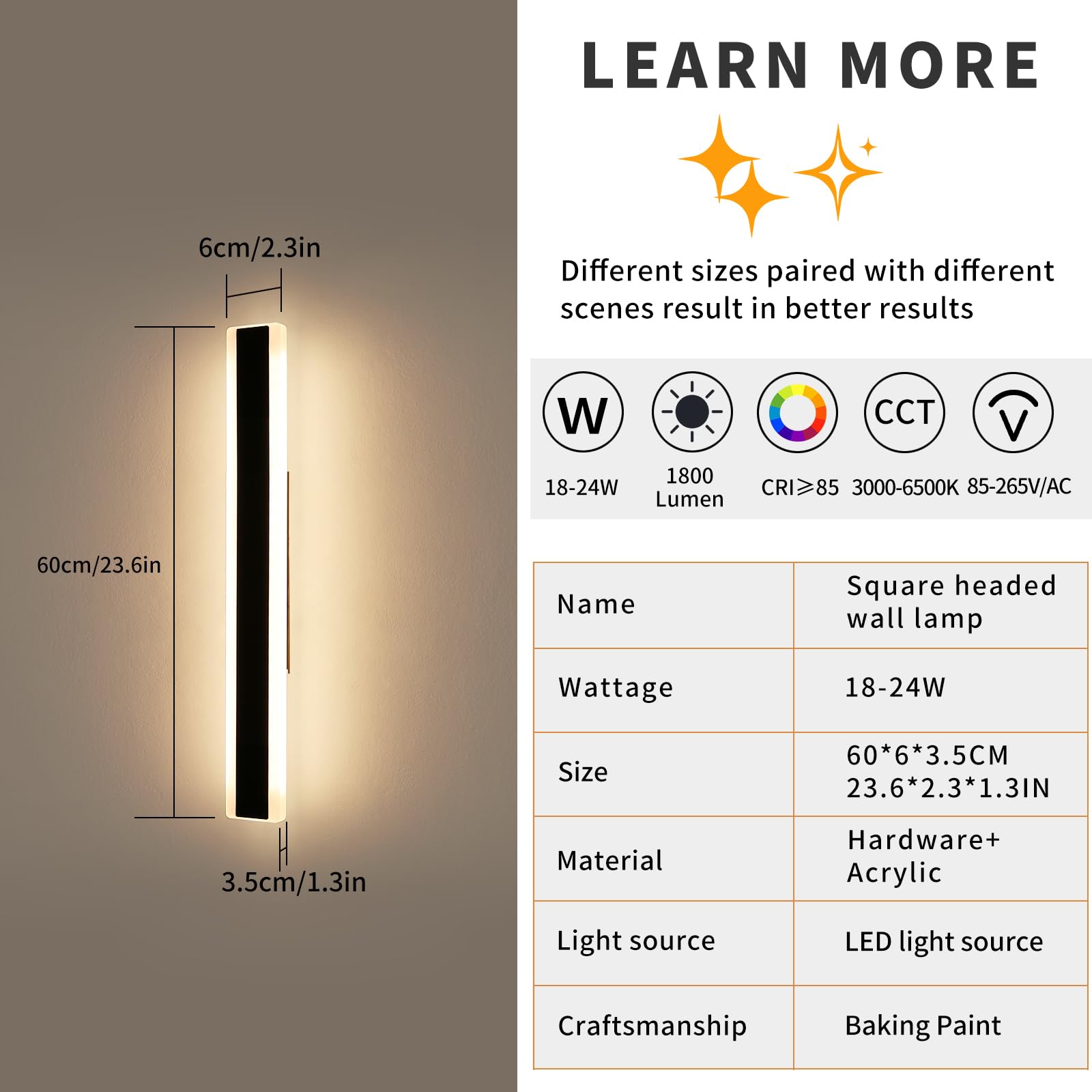 Mikeru 2Pack 23.6Inch Outdoor Wall Light Fixtures  10%-100% Dimmable Outdoor Wall Lights Exterior Front Porch Light 3000-6000K Wall Mounted Led Lighting For Basement  Shop Garage Lighting