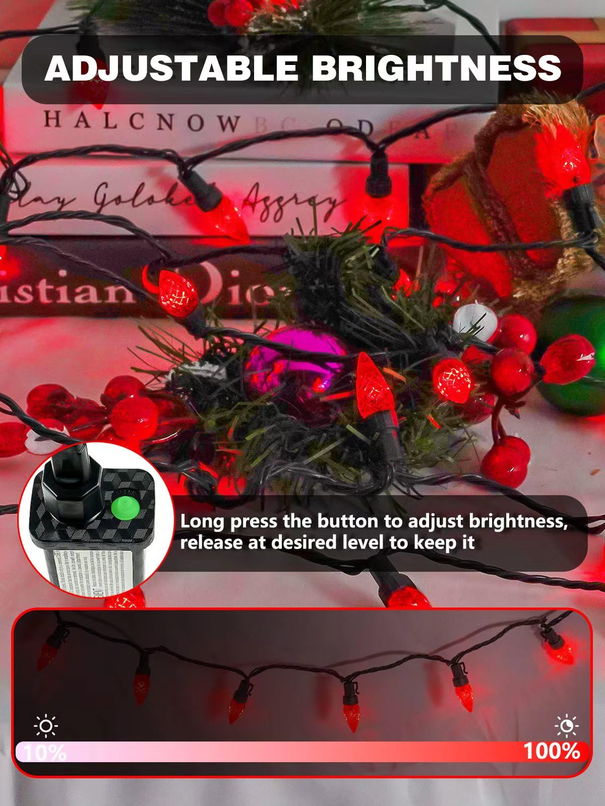 2 Pack C6 Christmas Lights Outdoor Indoor  Total 200 Led 66 Ft Connectable Christmas String Lights With Timer & 13 Modes  Waterproof Twinkle Light For Xmas Tree Yards Party Wedding Decorations (Red)