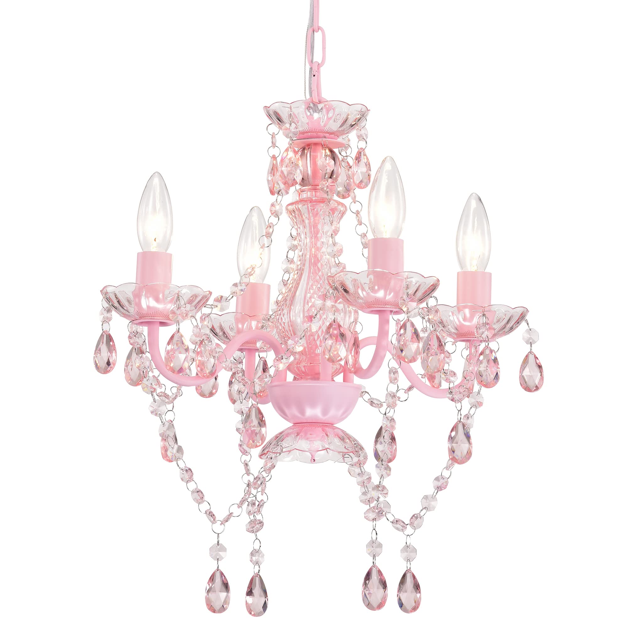 Lalula Mini Chandelier With Acrylic Crystals Pink Chandelier 4 Light Modern Chandelier For Bedroom