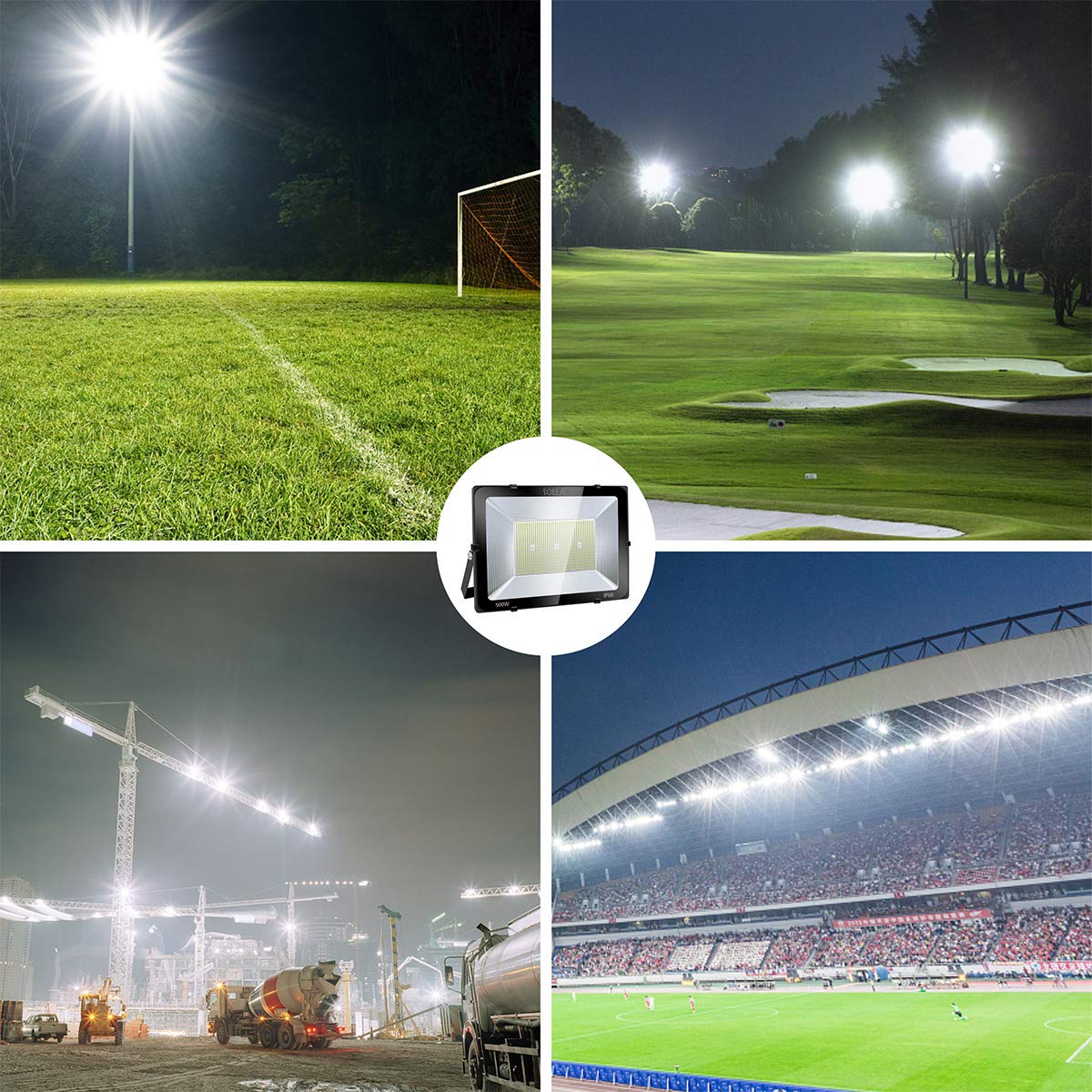 SOLLA 500W LED Stadium Flood Light, 40000LM, IP66 Waterproof, 6000K Daylight White, Model HT-001, Perfect for Sports Fields and Outdoors