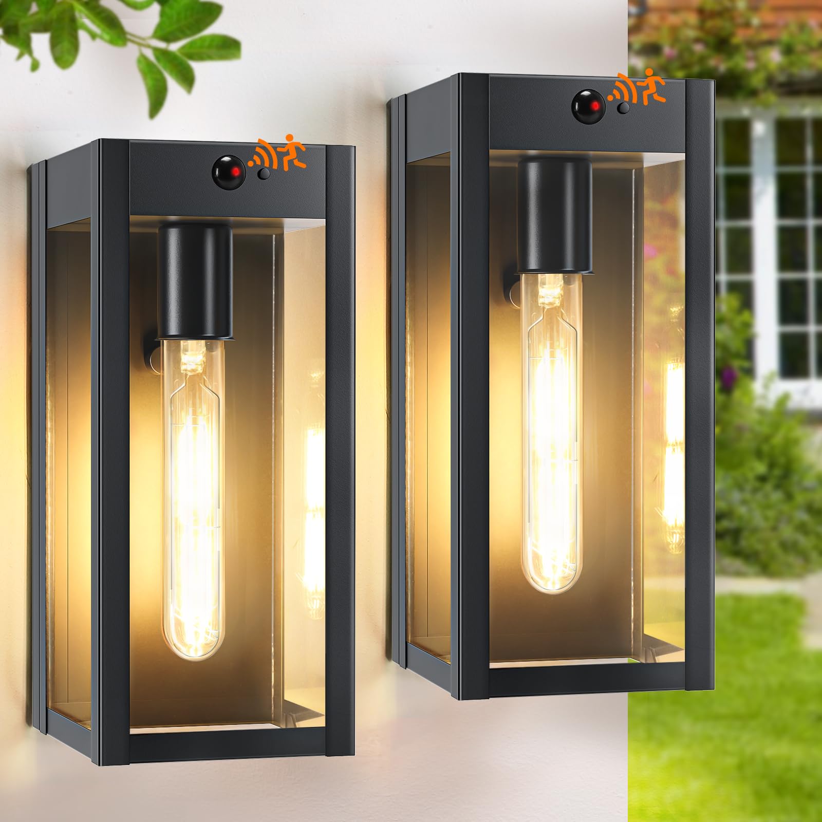 10.6 Motion Sensor Outdoor Wall Sconce Lights 2Pack  Dusk To Dawn Black Exterior Lighting Fixtures With 3 Lighting Modes  Front Porch Lights Outdoor Garage Lighting Fixtures Wall Mount For House