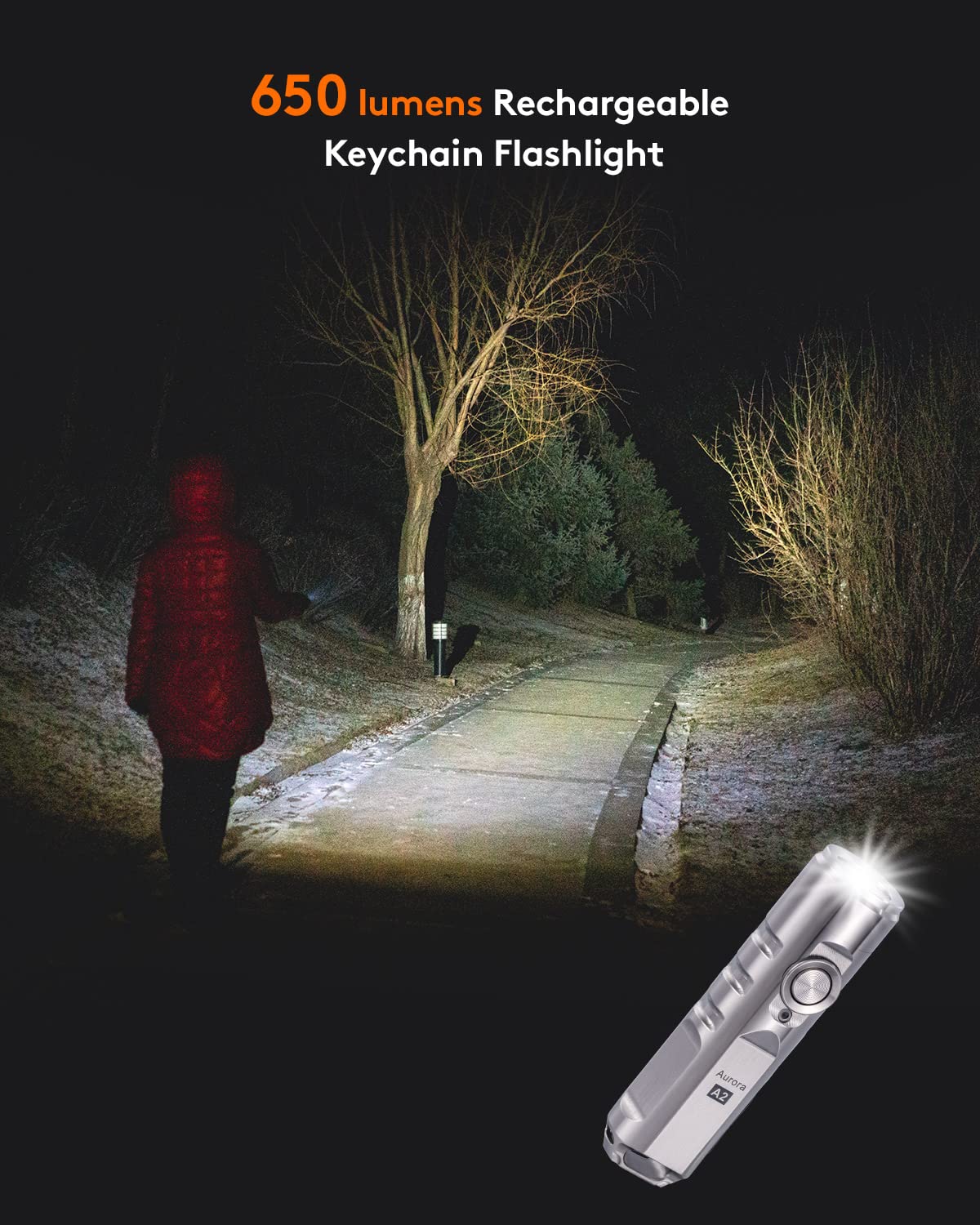 RovyVon Aurora A2 G4 Keychain Flashlight 650 Lumens USB C Rechargeable Stainless Steel Metal Button A2-G4