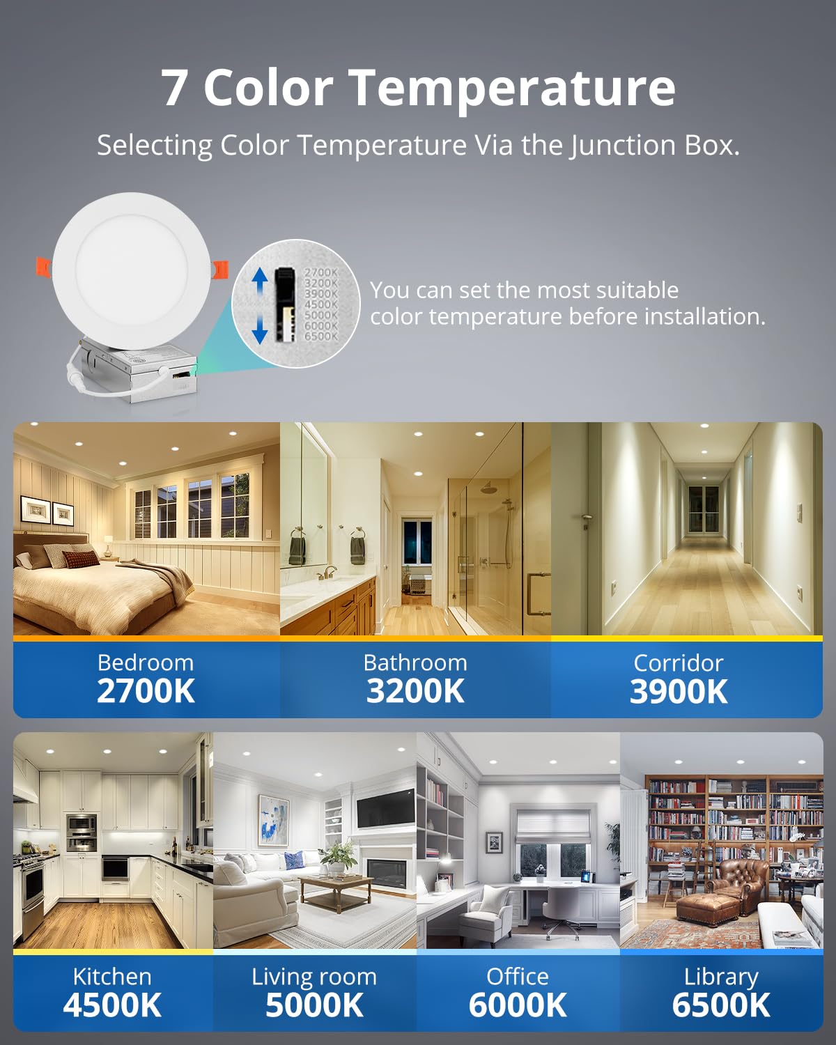 Vtuik 10W LED Can Light Retrofit, 5 Inch, 850lm, Ultra Thin, White, 8 Pack, 7CCT 2700K-6500K,