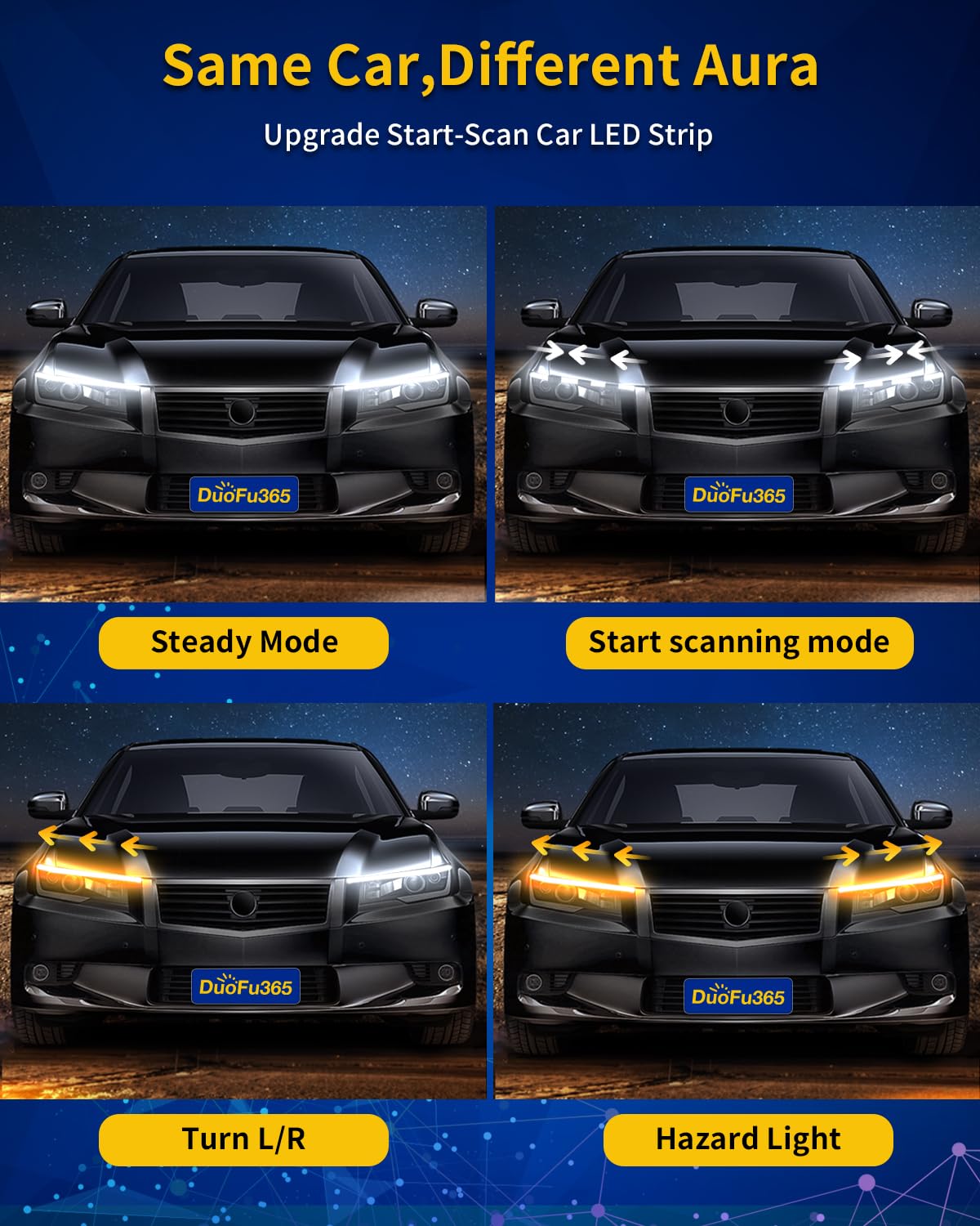 DUOFU365 DRL LED Light Strip - 24" Switchback Dual Color Turn Signal (Amber/Yellow & White)