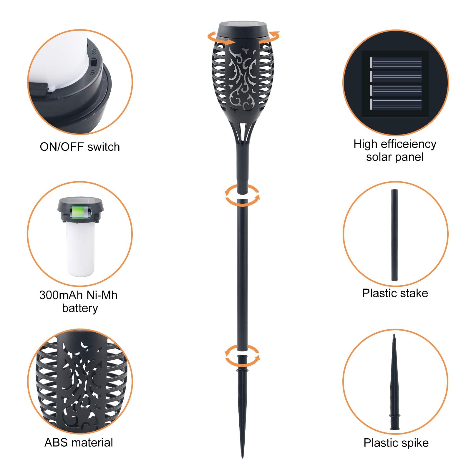 Permande Solar Torch Lights - 16 Pack Mini Outdoor Flickering Flames - Waterproof Garden Pathway Decor - Black Plastic