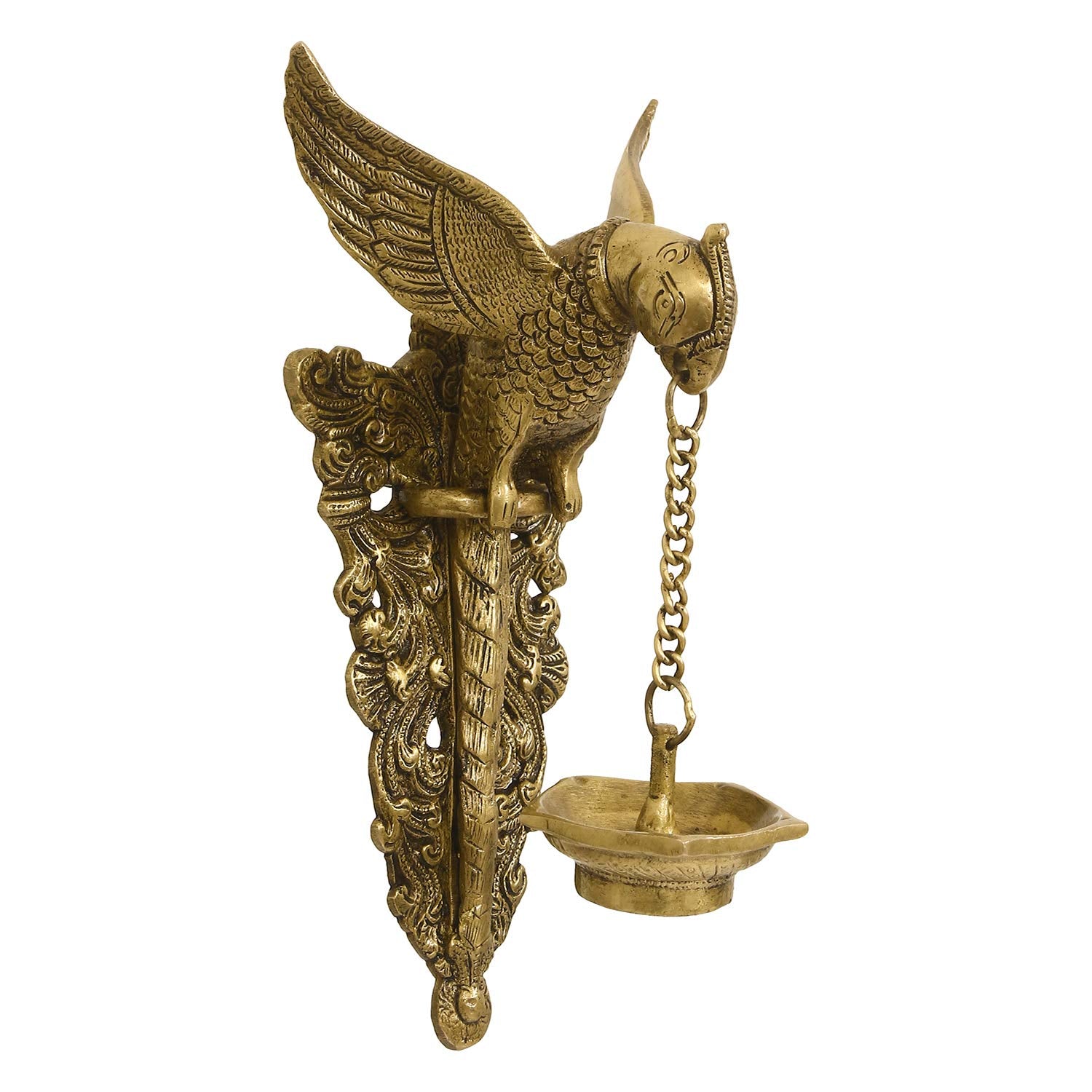 eCraftIndia Decorative Handcrafted Brass Bird Wall Hanging with Diya for 5 wicks