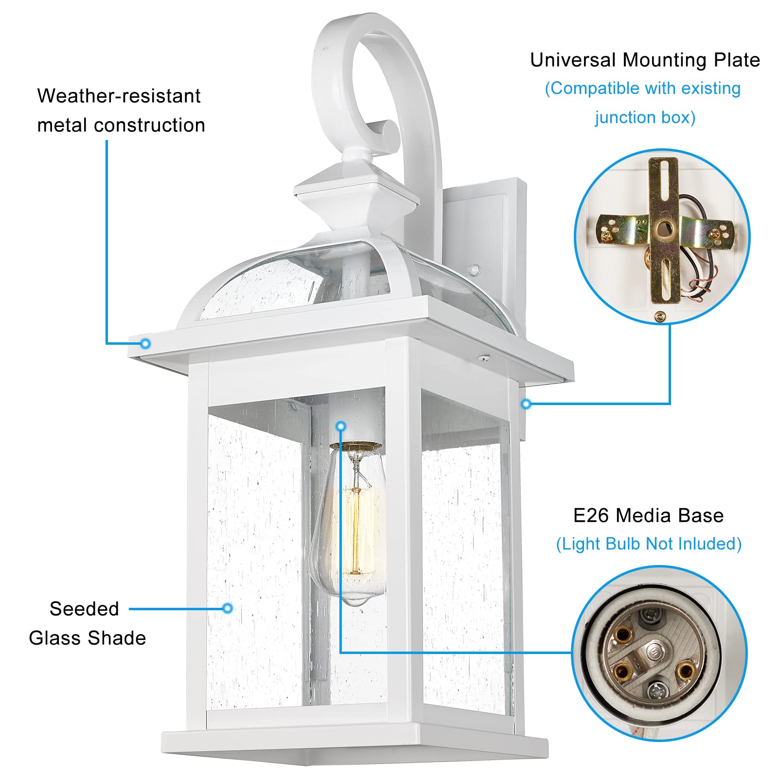 Darkaway Outdoor Lights Fixtures Wall Mount, Large 22Inch Outdoor Wall Sconce Lights With Seeded Glass Waterproof Outside Exteri