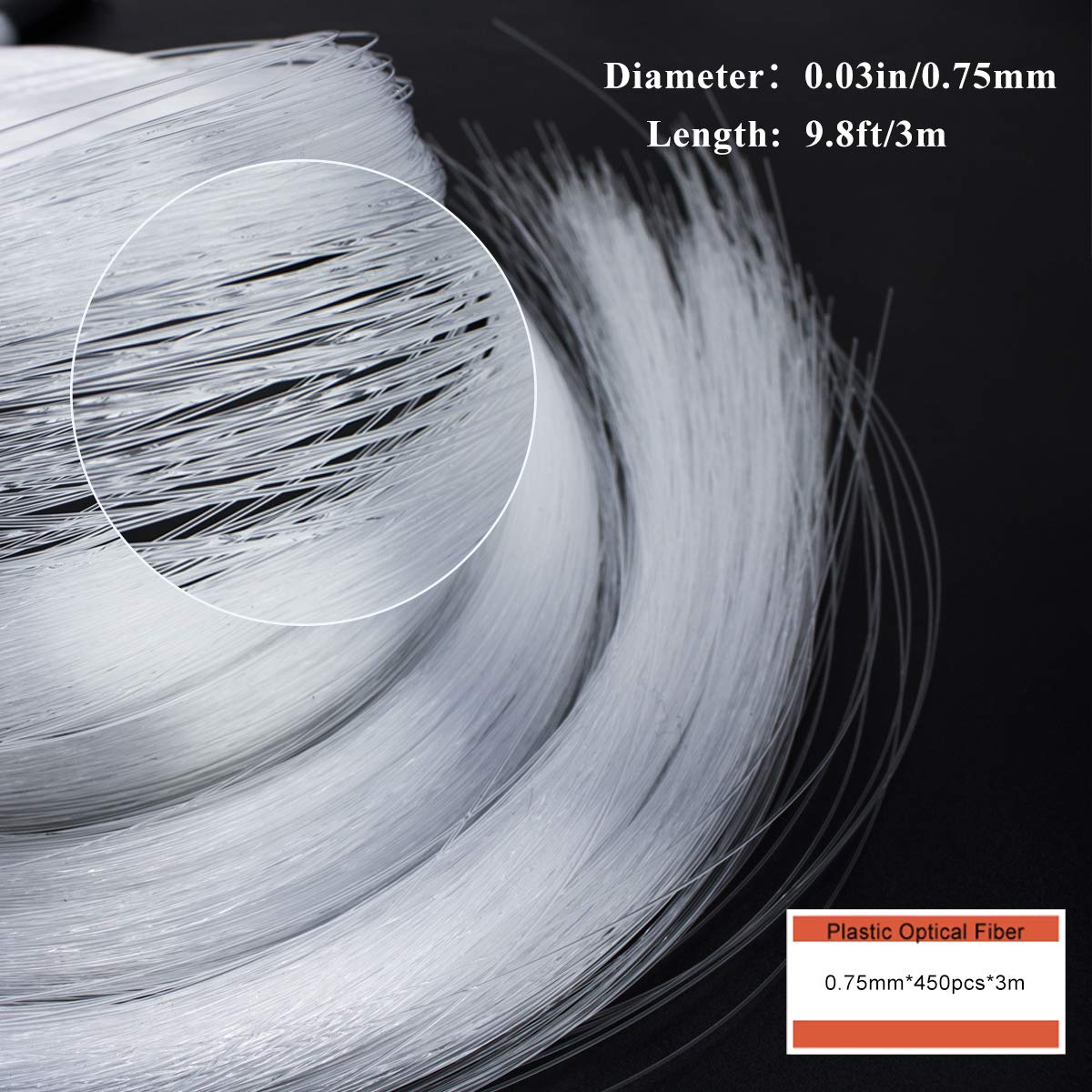 Azimom Pmma Plastic 450Pcs*0.03In*9.8Ft Fiber Optic Cable Strands 0.75Mm 3Meter Length End Glow Roll Fiber String For Star Sky R