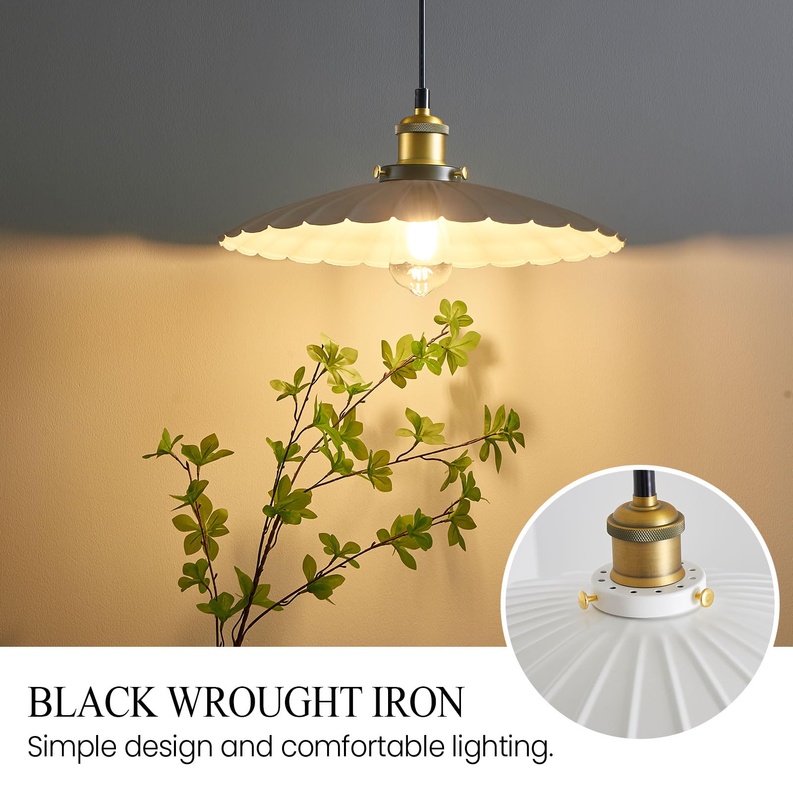 Oyisen Hanging Lights With Plug In Cord White 15.7 Inch Metal Lampshade Adjustable Cord Plug In Hanging Light Industrial Pendant