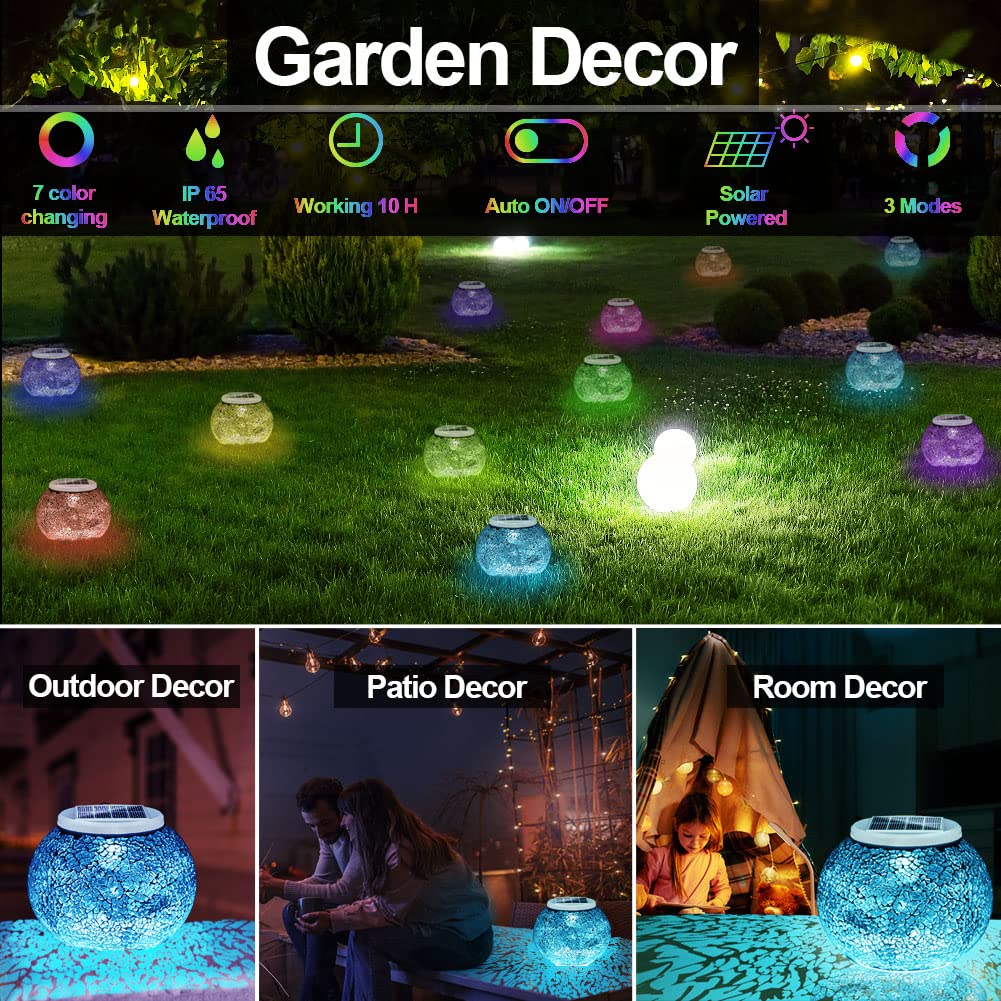 Aukora Solar Powered Color Changing Glass Ball Lights, Waterproof LED Night Light, Big Size, Cyan, Model AU-SOTABLE-01