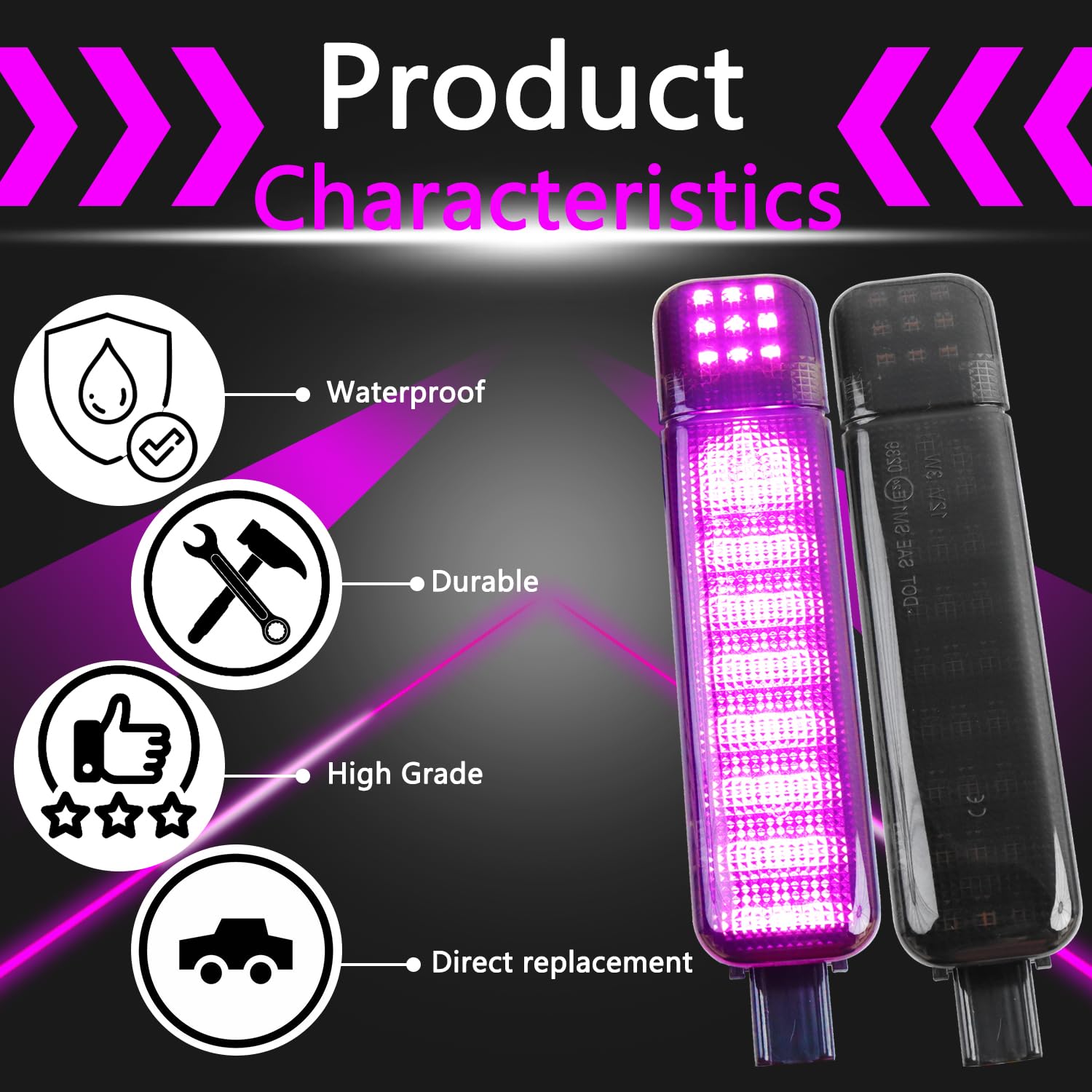 Afeisol Led Side Door Panel Lights Courtesy Light Fit For Chevy Sierra Gmc C/K  Yukon Silverado 1500 2500 3500 Avalanche  Suburban  Hum-Mer H2 Car Interior Panel Lighting (Purple-smoky aroma Lens)