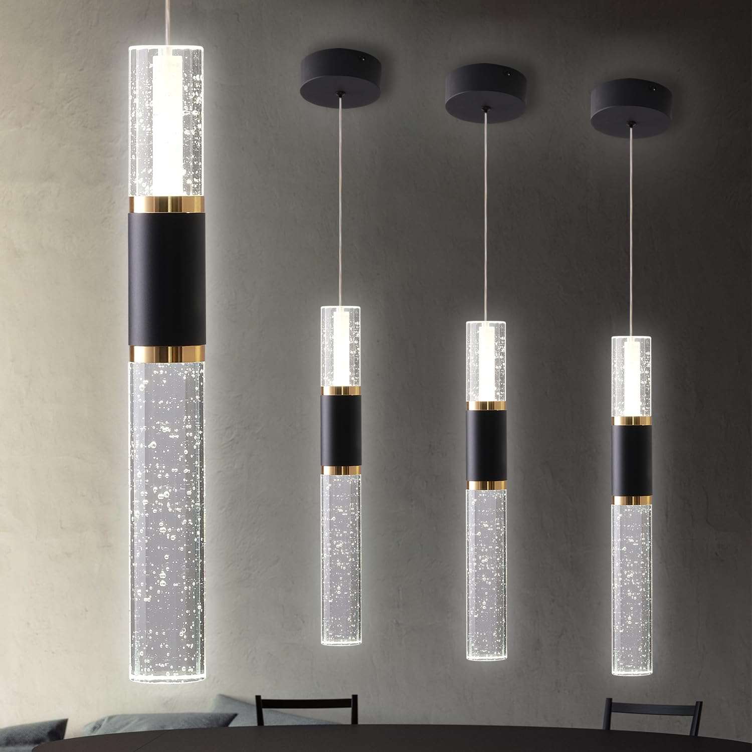 Embring Black And Gold Pendant Light,3 Pack Modern Led Pendant Light Kitchen Island,Modern Kitchen Lighting Fixture For Dining Room Over Table,Led Island Pendant Light