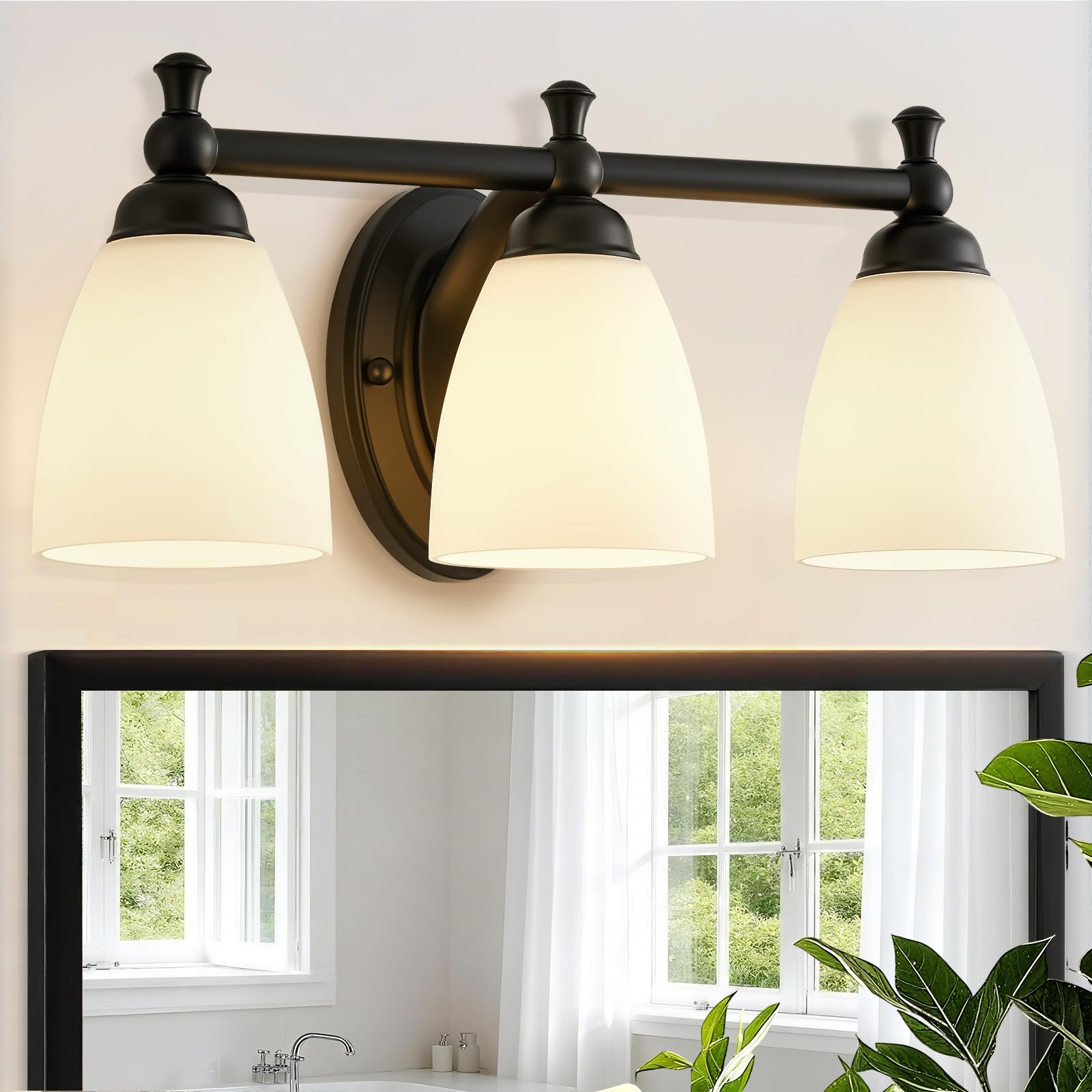 EJIAXIN 3-Light Modern Vanity Light Fixture, Black Metal Bathroom Wall Sconce, Model 147