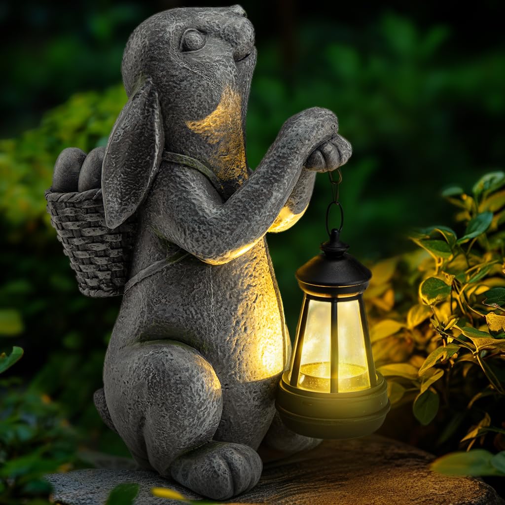 YDKOJGW Solar Garden Outdoor Statues Rabbit with Solar Lantern,Outdoor Bunny Figurines Decorations,Lawn Decor Bunny Statue for P