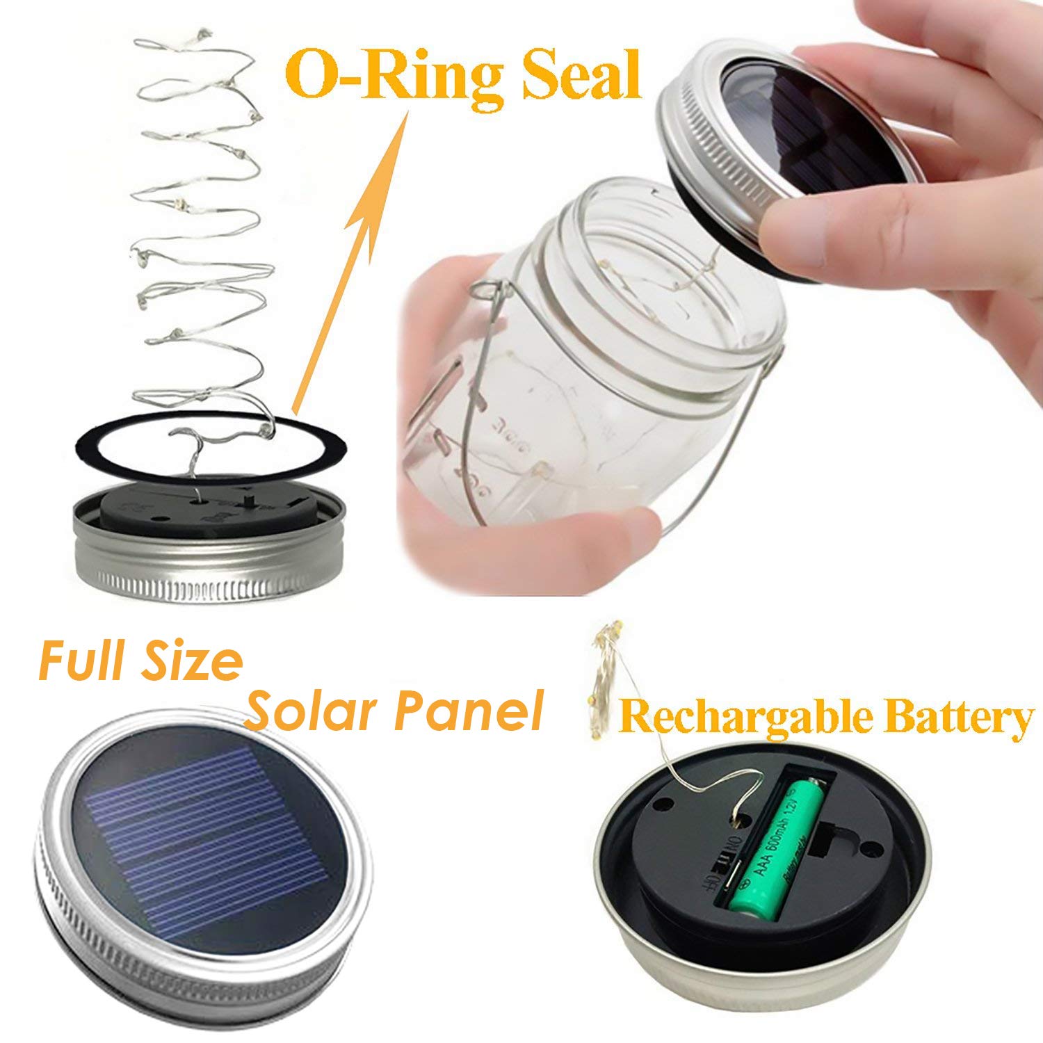 Yitee Mason Jar Solar Lantern Lights, 8 Pack 30 Led Fairy Firefly Lights For Garden Decor