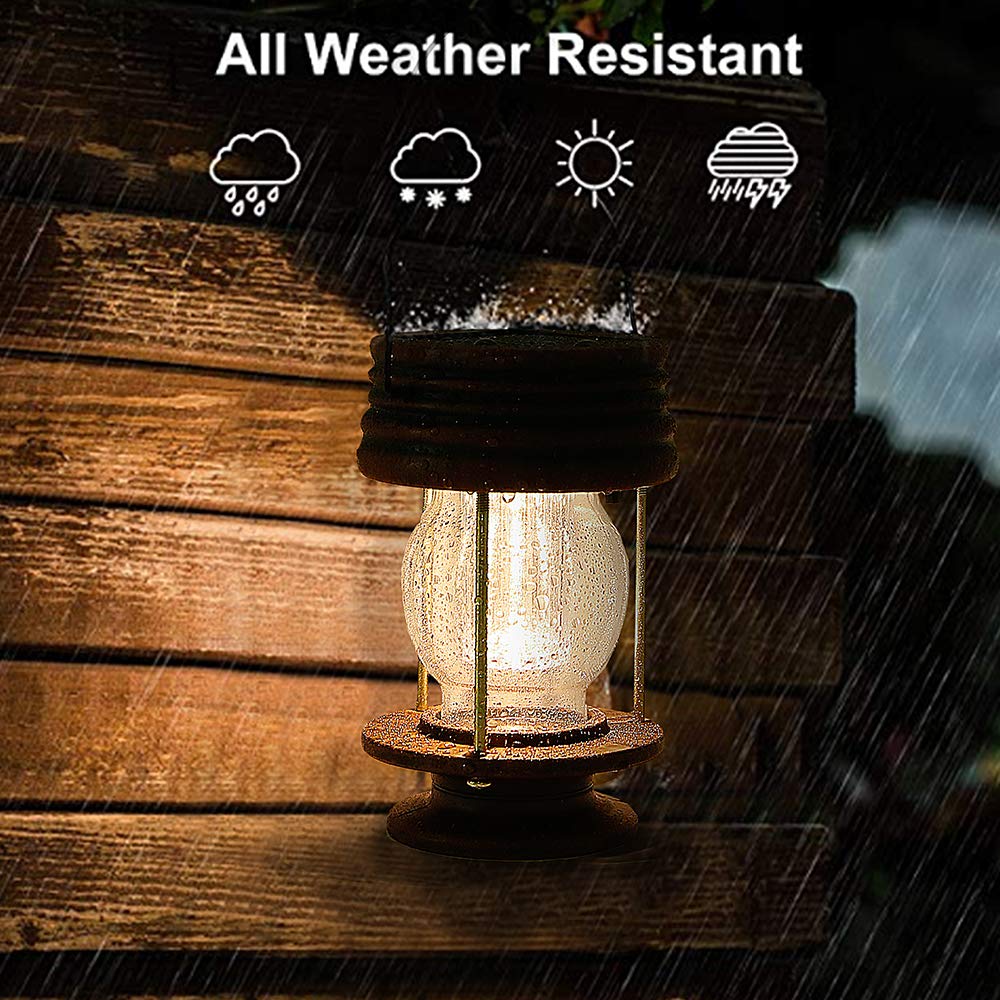 pearlstar Solar Lantern - Waterproof Hanging Lights, 5.5in  Brown, 2 Pack, Retro Design for Patio, Yard, Garden Decor