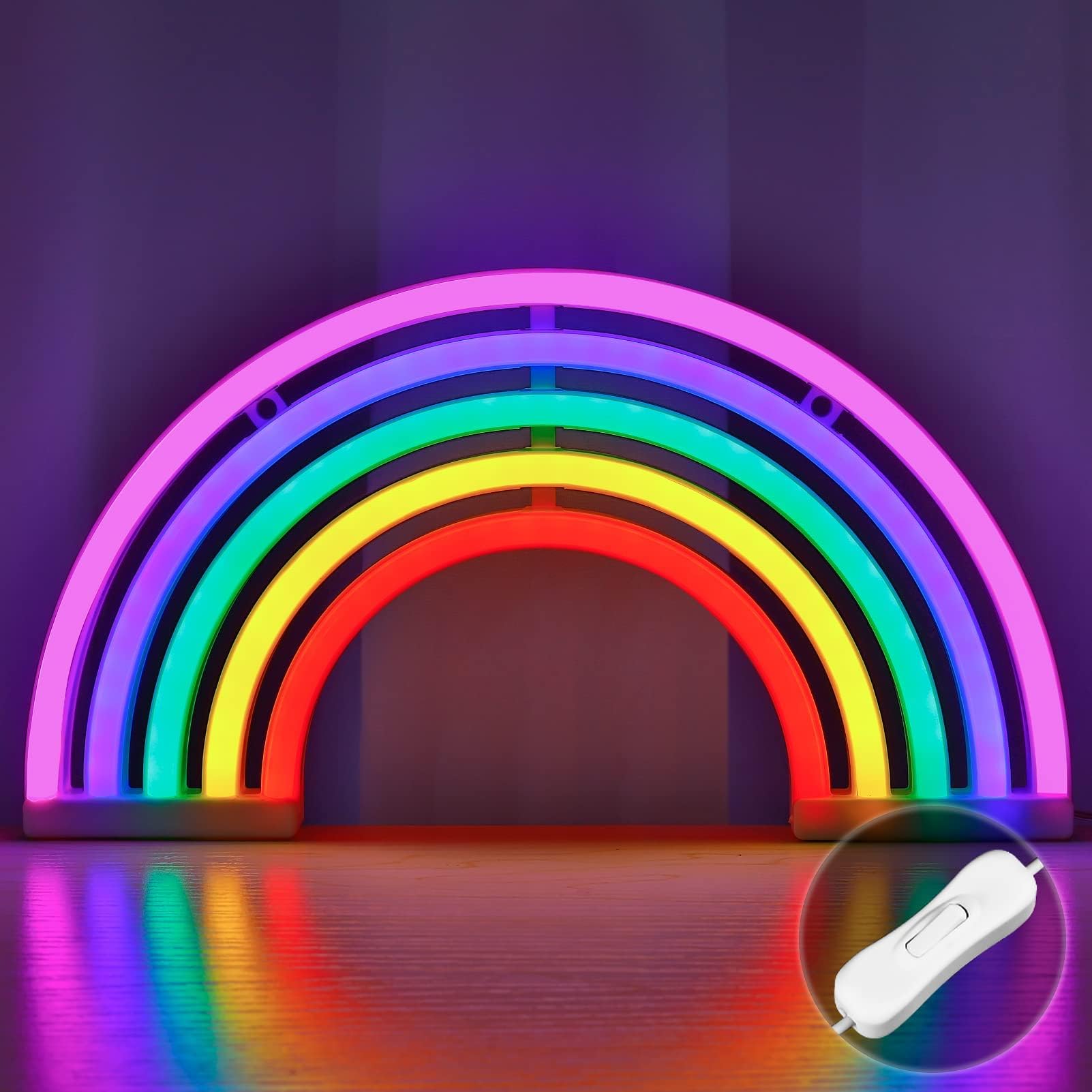 XIYUNTE Rainbow Neon Light - USB Operated Neon Signs with ON/Off Switch, Acrylic Material, Colorful Wall Decor for Kids and Parties