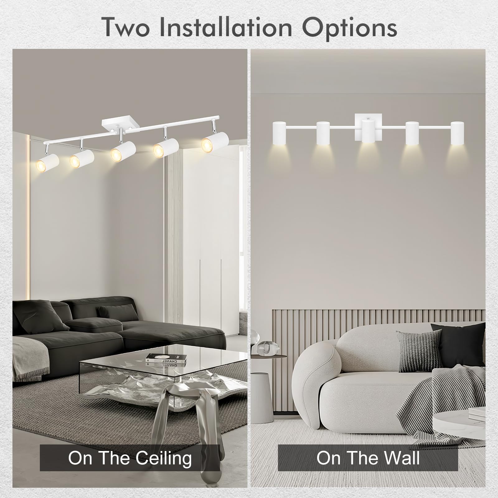 Auquee 5 Light Track Lighting Fixtures Ceiling, Matte White Kichen Track Lighting, Rotatable Light Heads, Adjustable Modern Led