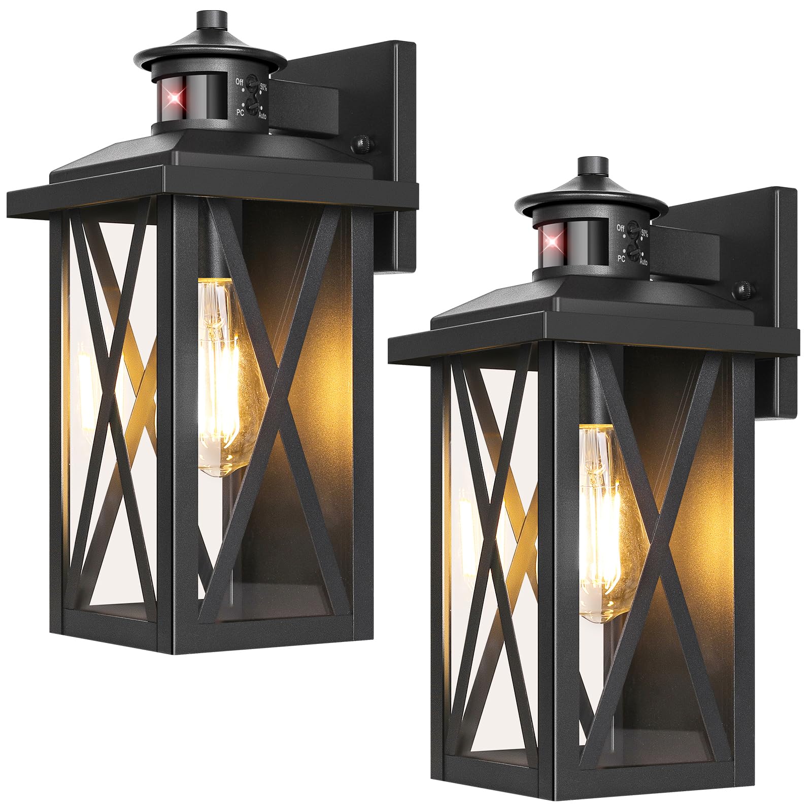 2-Pack Motion Sensor Outdoor Wall Lights, Upgraded Dusk to Dawn Outdoor Lighting Waterproof, Black Modern Outside Wall Mount Lig
