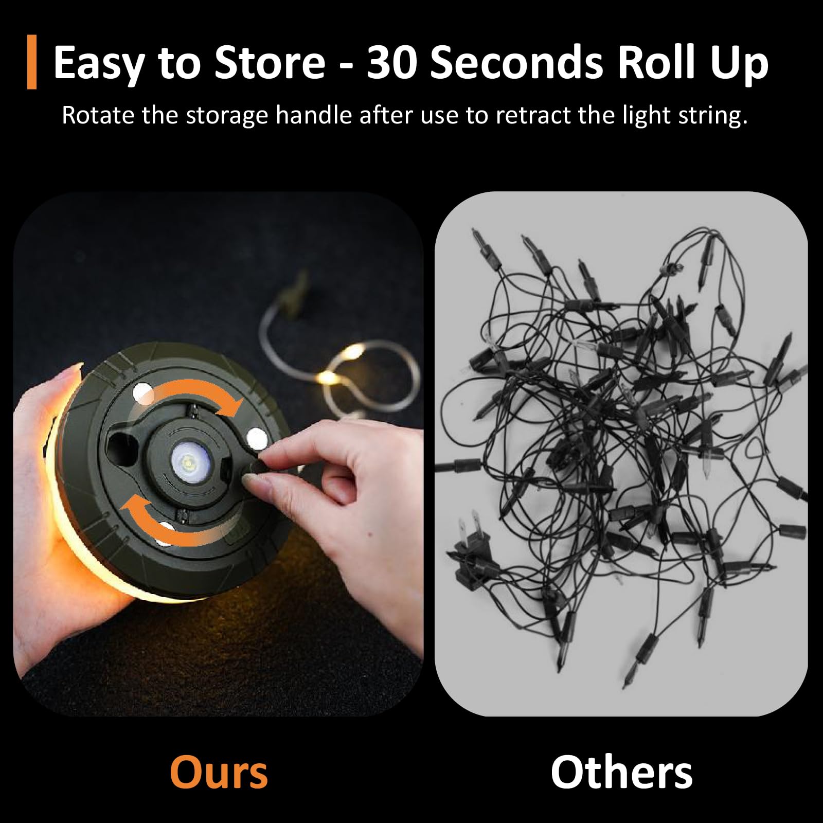 Camping String Lights, 4 In 1 Outdoor String Lights With 8 Lighting Modes, Quick Storage, Usb Charging, Portable Camping Lights