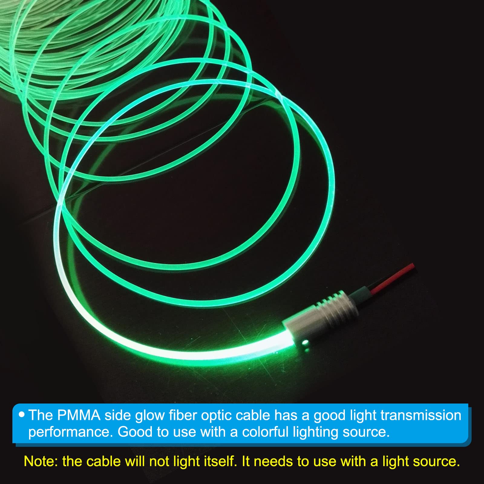 PATIKIL 3mm PMMA Side Glow Fiber Optic Cable Kit with LED Aluminum Illuminator, 1m, Green, Model a313ce8d-c932-44b3-907