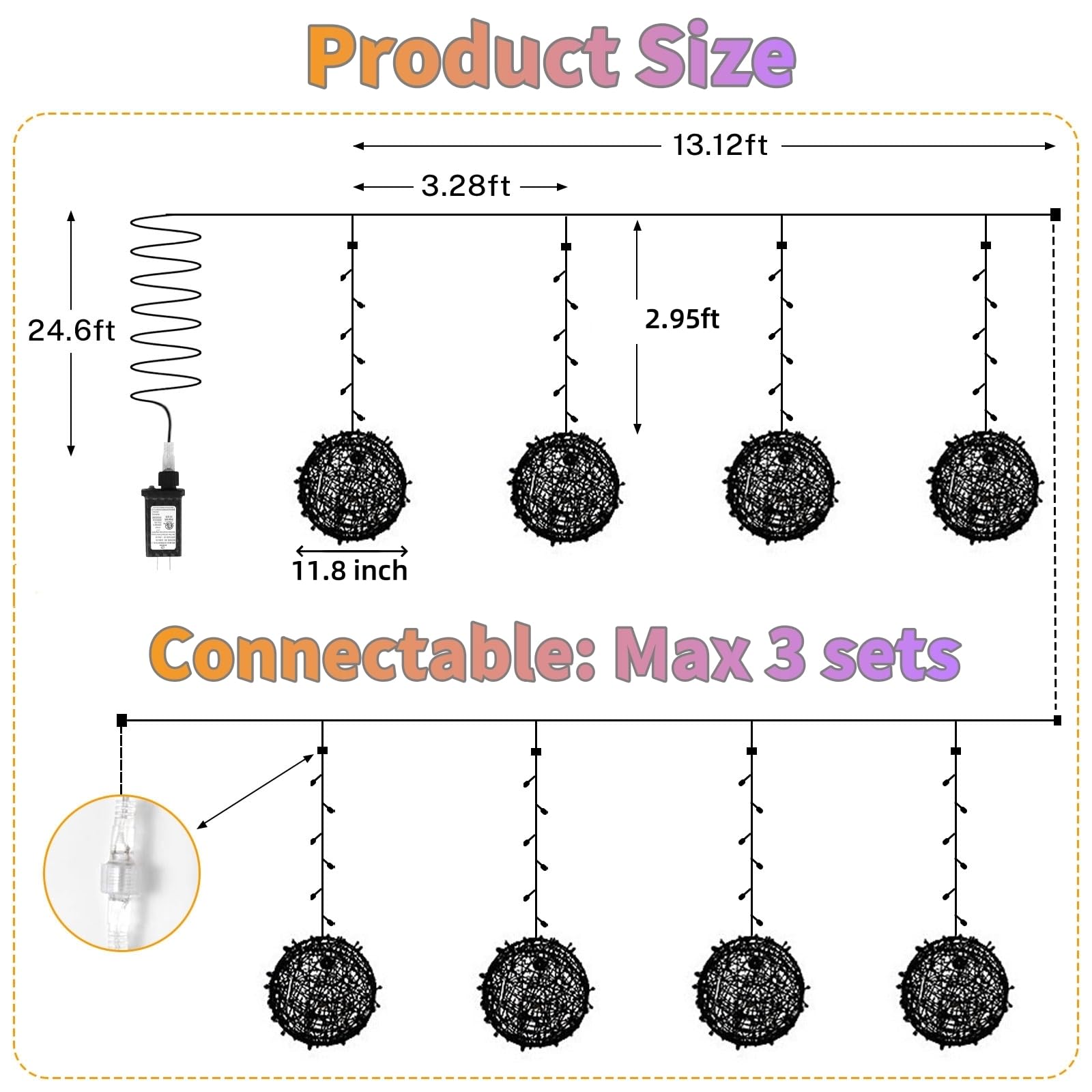 Outdoor Christmas Balls Lights 4 Pack Hanging 11.8 Led Garden Sphere Tree Lights 8 Modes Waterproof String Lights With Memory Timer Plug For Party Yard Porch Eave Patio Home Decoration-Multicolor