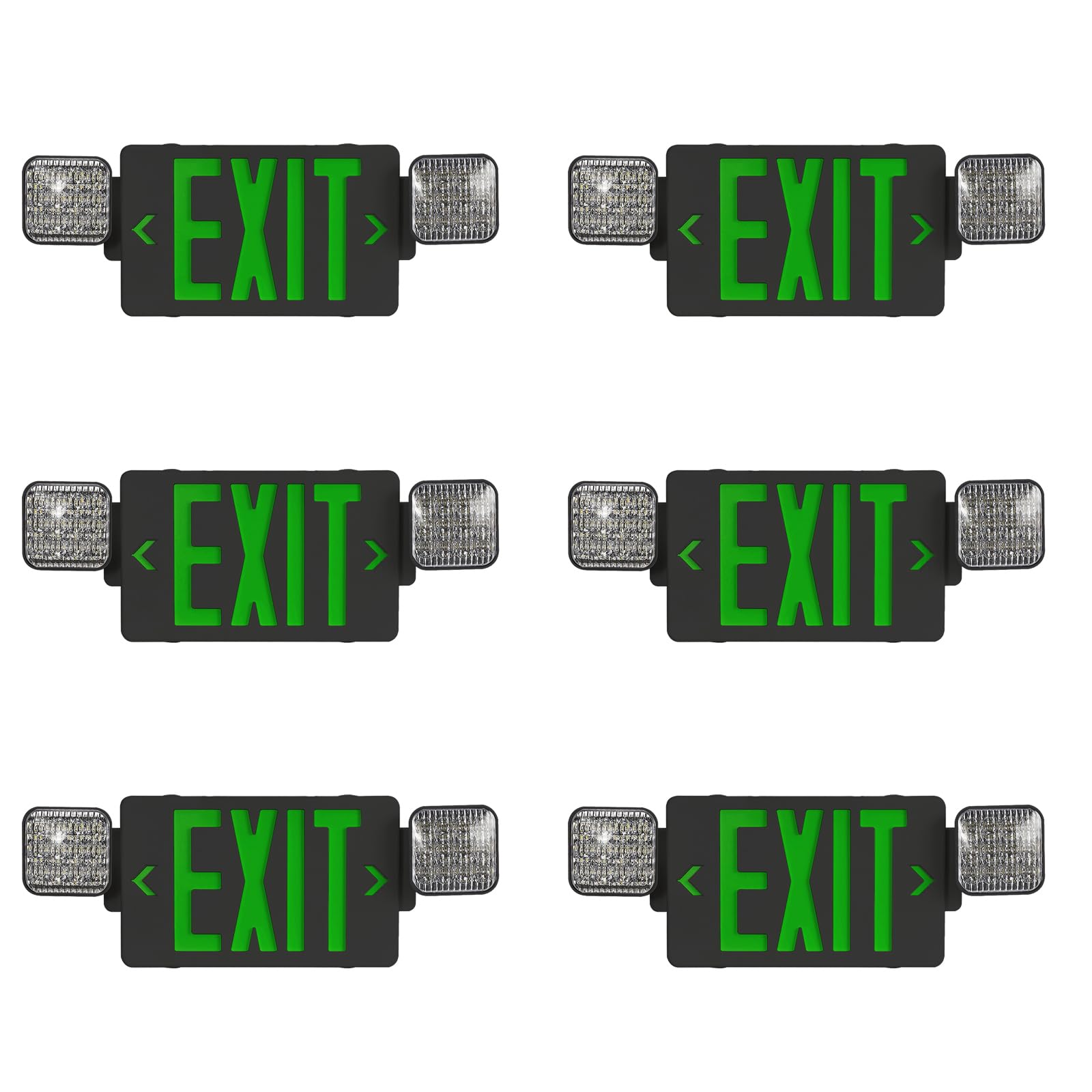 CM MZY Black Housing,Green Exit Sign with Emergency Light, Two Adjustable Square Head,Exit Sign with Battery Backup,US Standards