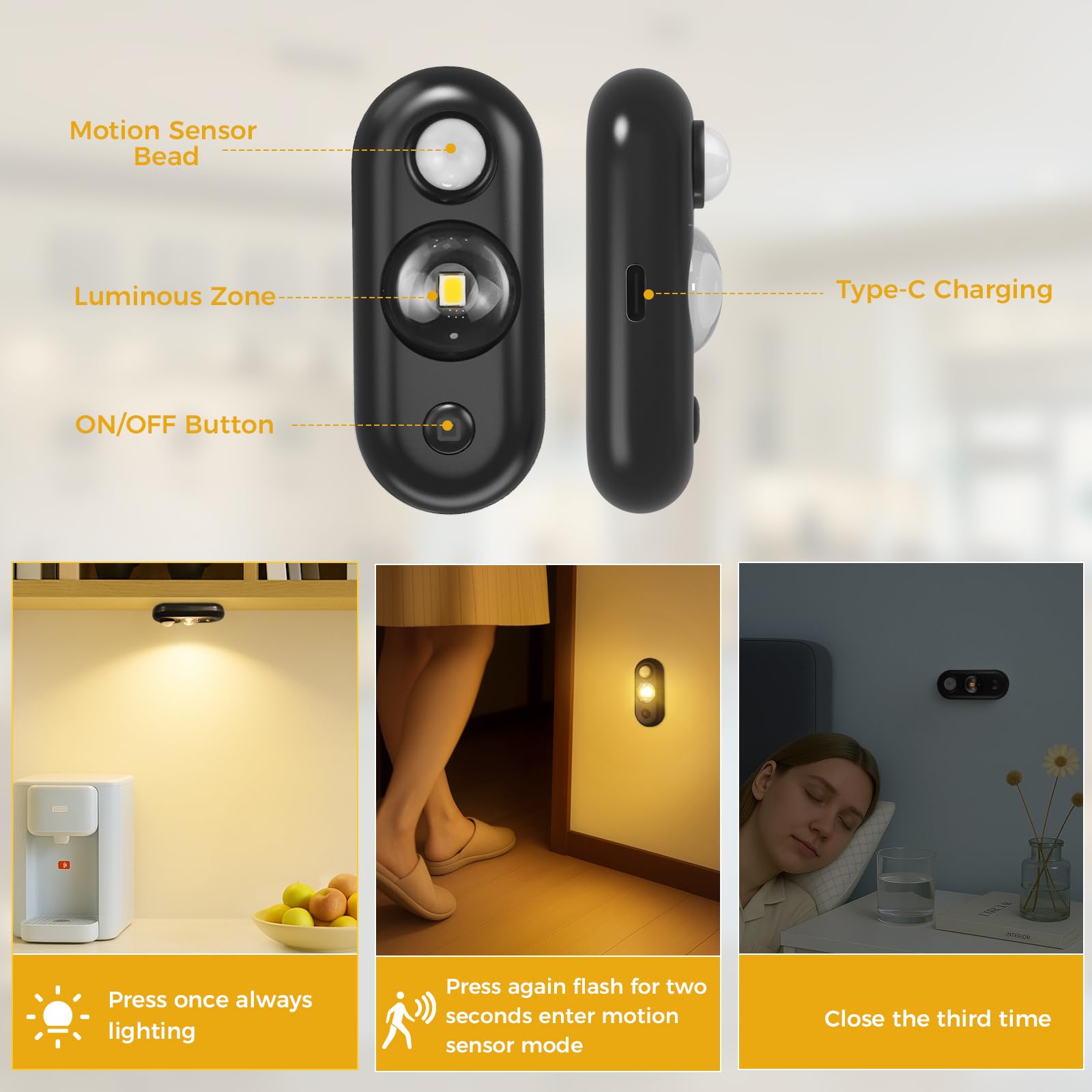 Glaresbot Led Motion Sensor Puck Lights  Small Rechargeable Under Cabinet Light  Dimmable Warm White Closet Lights  Wireless Under Cabinet Lighting For Drawer  Kitchen (6 Pack)
