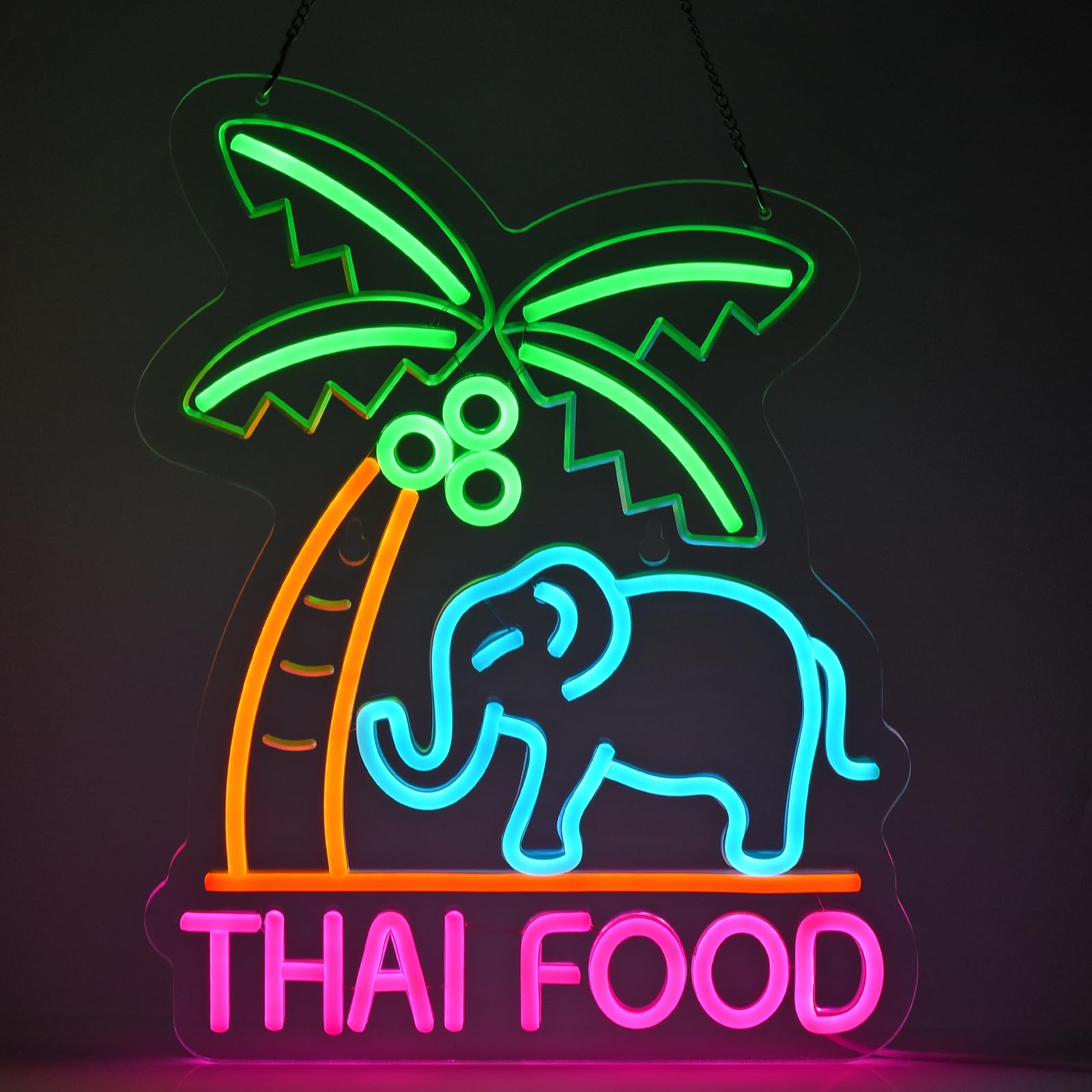 Jomobuty Thai Food Neon Sign For Wall Decor Led Light Up Sign Home Kitchen Thailand Restaurant Business Signage Southeast Asian Food Shop 16.1 X 12.6 Led Art Hanging Decorative Gifts