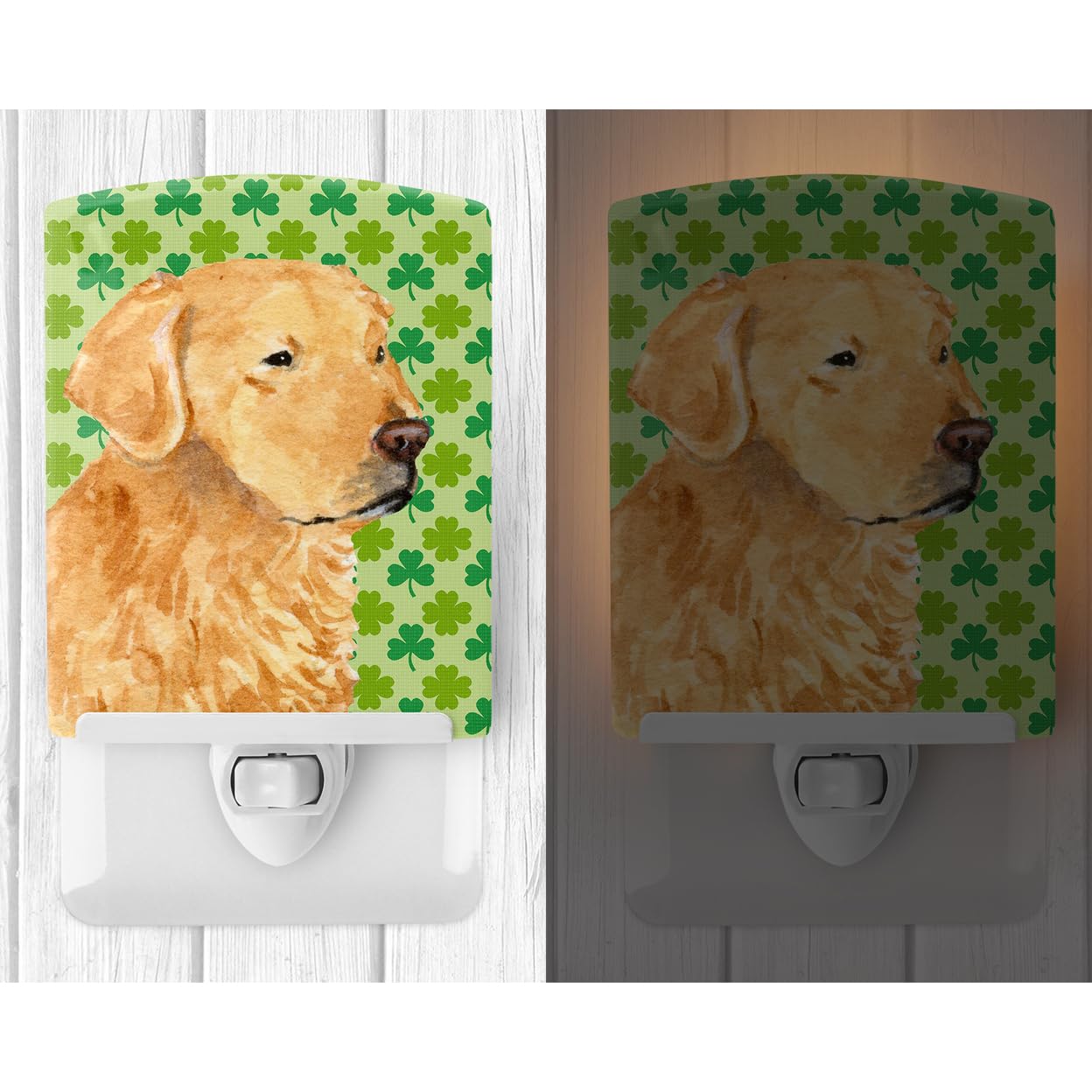 Carolines Treasures Ceramic Night Light Golden Retriever Shamrock 6x4x3in Multicolor Model SS4407CNL