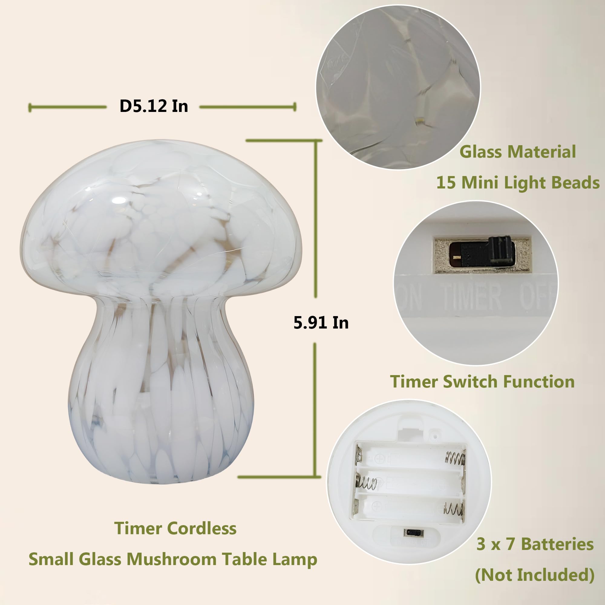 Jbgiyosg Mushroom Table Lamps Night Lights Cute Glass Nightstand Bedside Desk Lamps For Bedroom Living Study(Bulb Included) - Wh