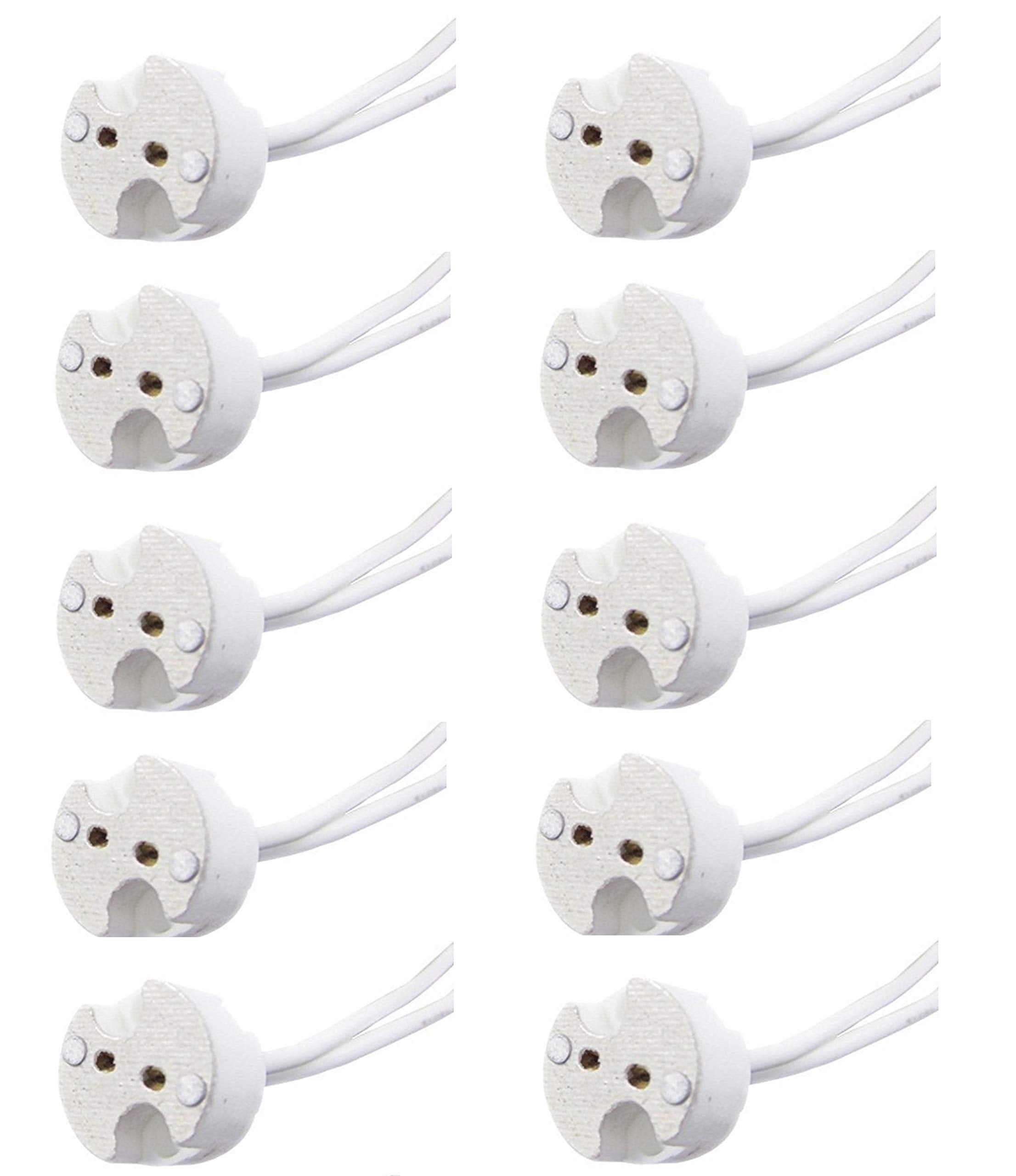 Bioluz LED 10 Pack MR16 Light Socket for Halogen and LED, fits All GU5.3 Sockets, Ceramic Base with Silicon Wire Also fits MR11 