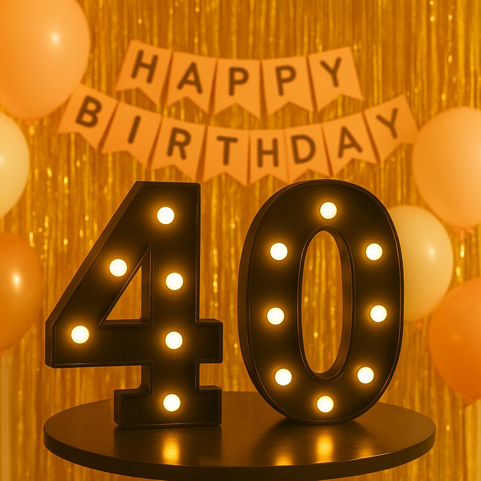 40th Birthday Decorations for Women Men  Black Light-Up Number 40 Sign  Battery-Operated Illuminated Party Table Decoration Backdrop Wall Decor  40th Birthday Gifts for Men Women