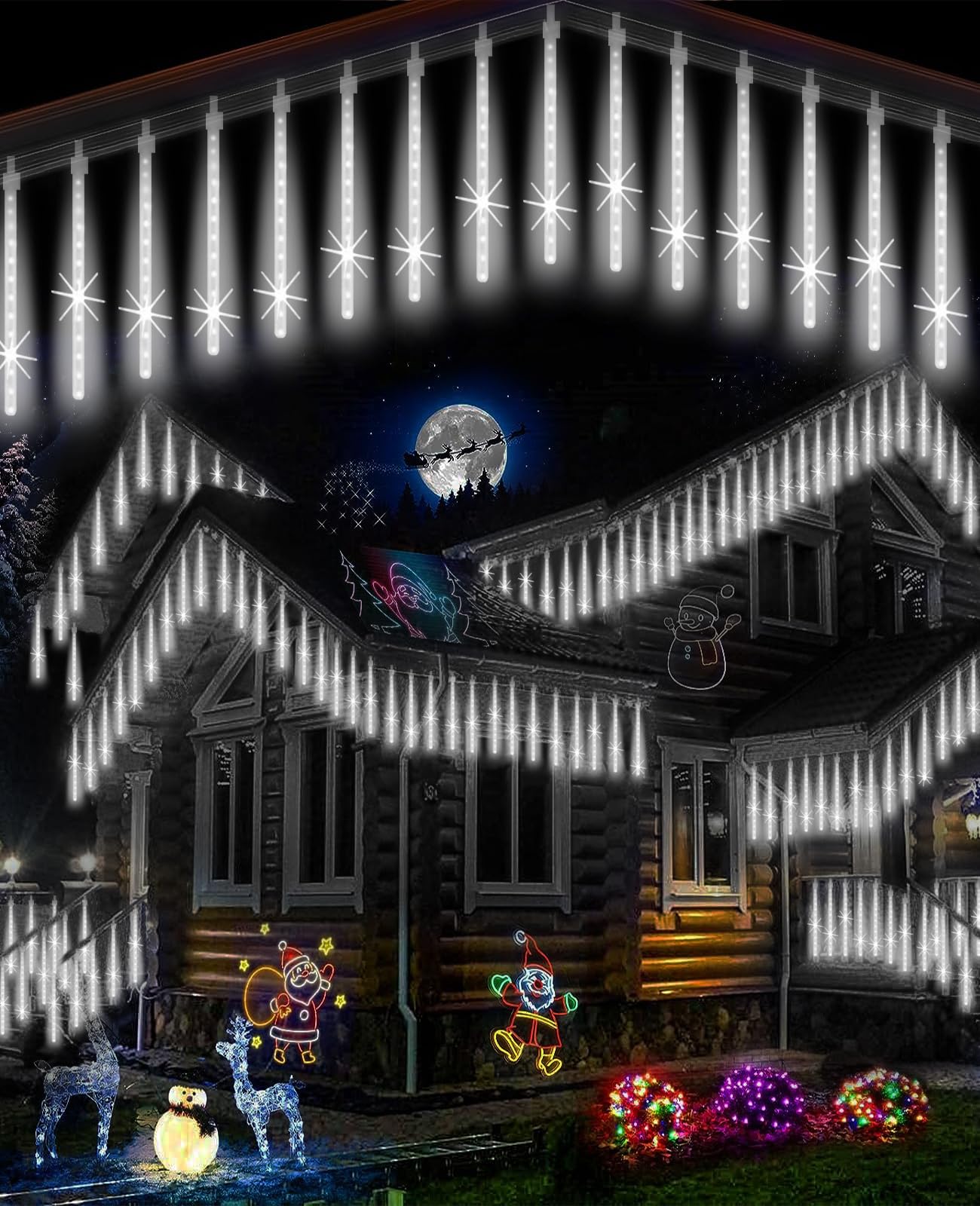 Christmas Lights Outdoor Ul Certified Meteor Shower Light 12 Inch 10 Tubes Led Falling Rain Drop Lights Icicle Snow Cascading Xm