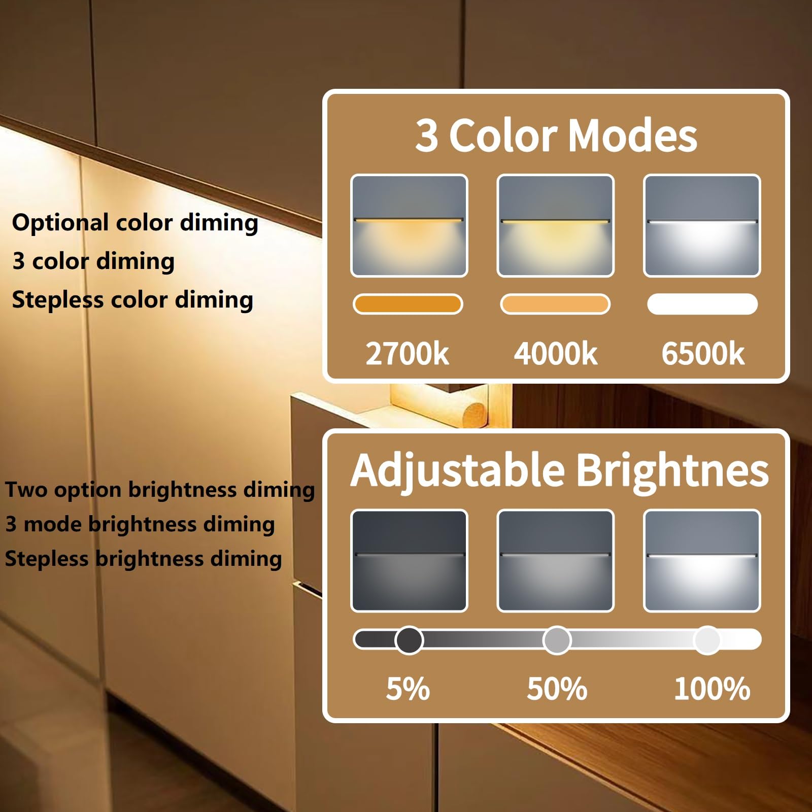 THLIFURE Black Plug-in Under Cabinet LED Light Bar with Motion Sensor, Dimmable, 1ft, Remote Control, Plastic, 3 Pack