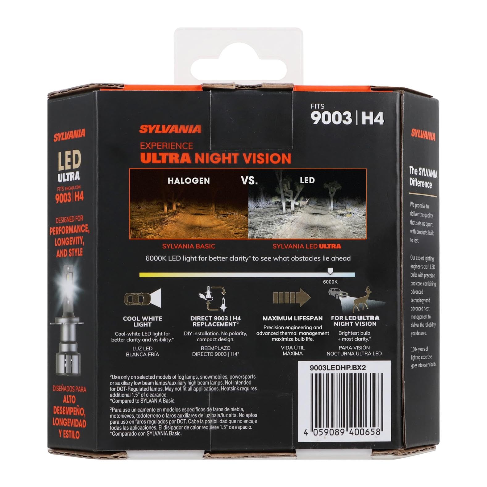 SYLVANIA 9003 LED Fog Light Bulbs - 6000k Cool White - No Polarity - Off Road Upgrade for Cars and Trucks