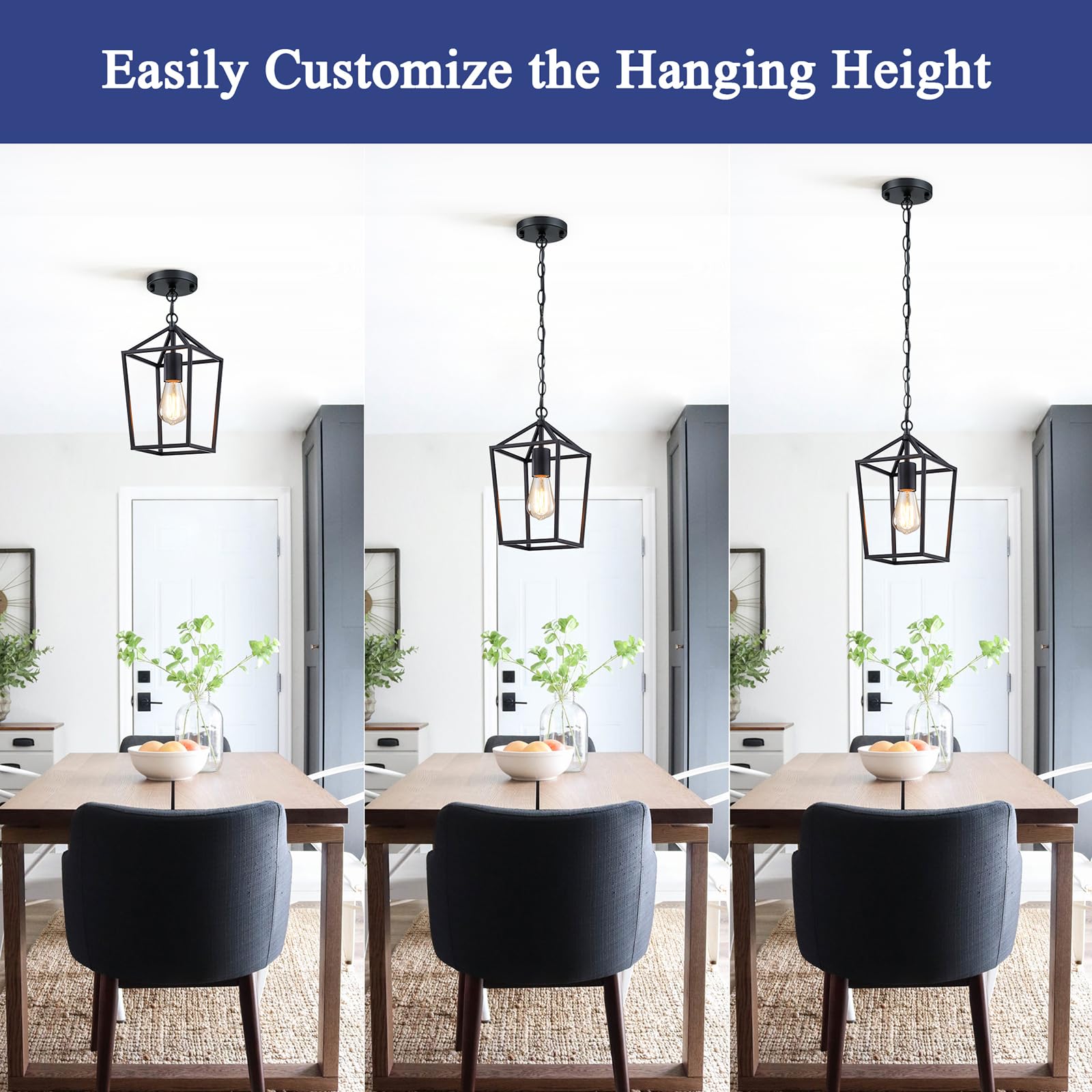 Sheetea 2-Pack Farmhouse Pendant Lights Kitchen Island, Black Pendant Light Fixtures Hanging Lamp For Kitchen, Modern Kitchen Pendant Lighting Over Island, Metal Cage Design, Sloped Ceiling Adaptable