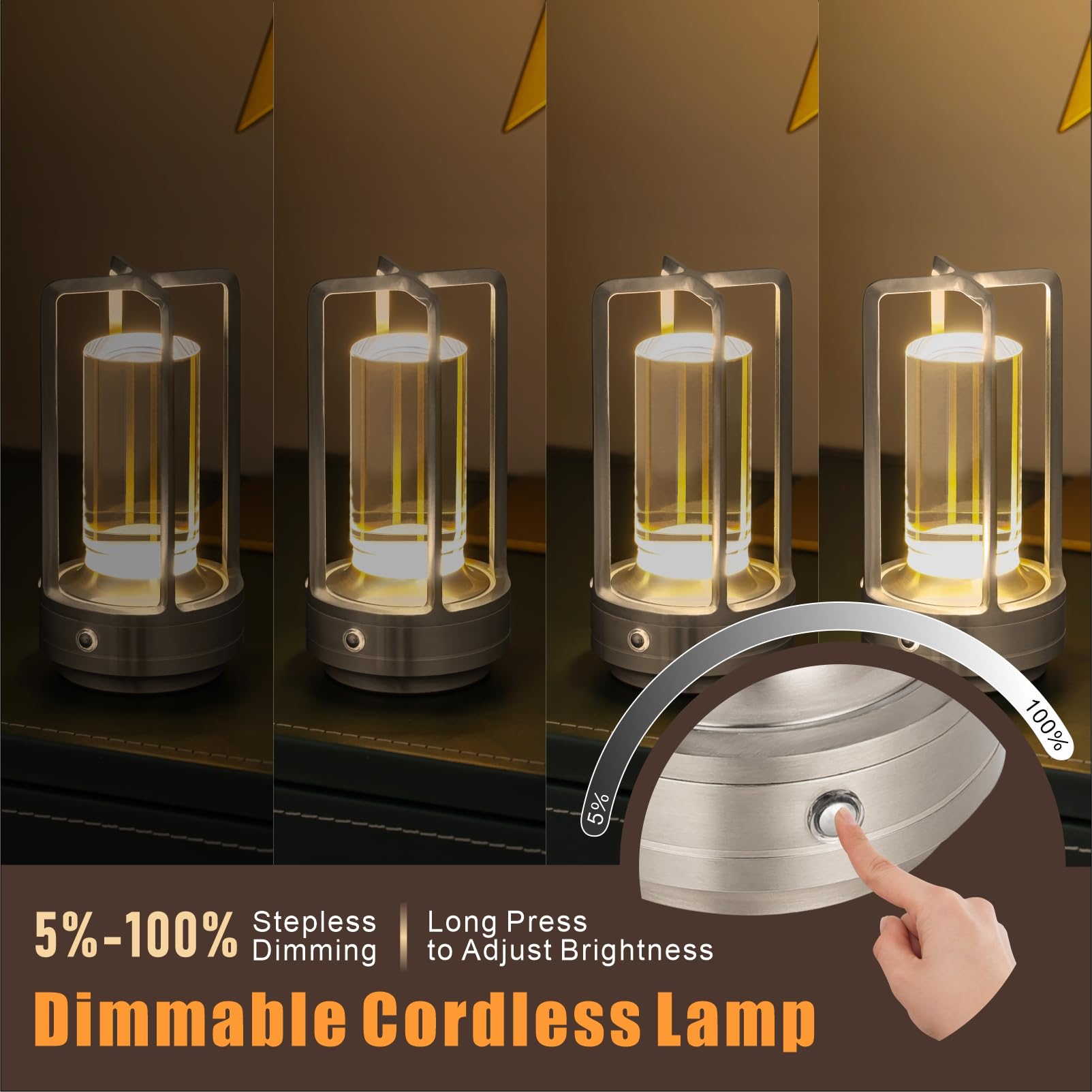 UMLAEN Rechargeable Table Lamp, 3 Color Stepless Dimming, Metal, 2 Pack, Silver, Model BG6004YS-A4
